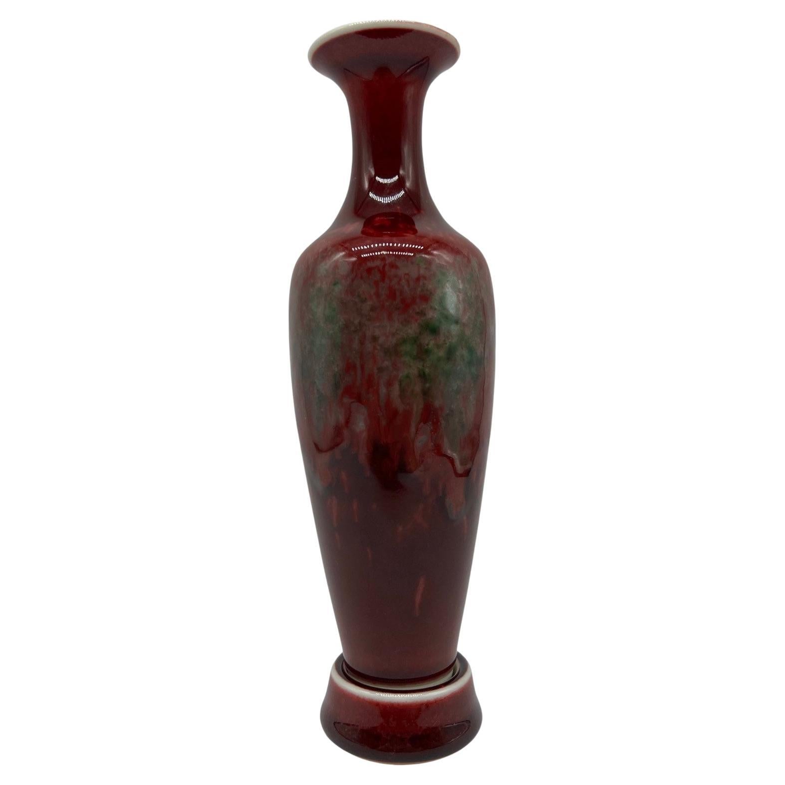 Chinese Peachbloom Oxblood Porcelain Amphora Style Vase - Kangxi Mark For Sale