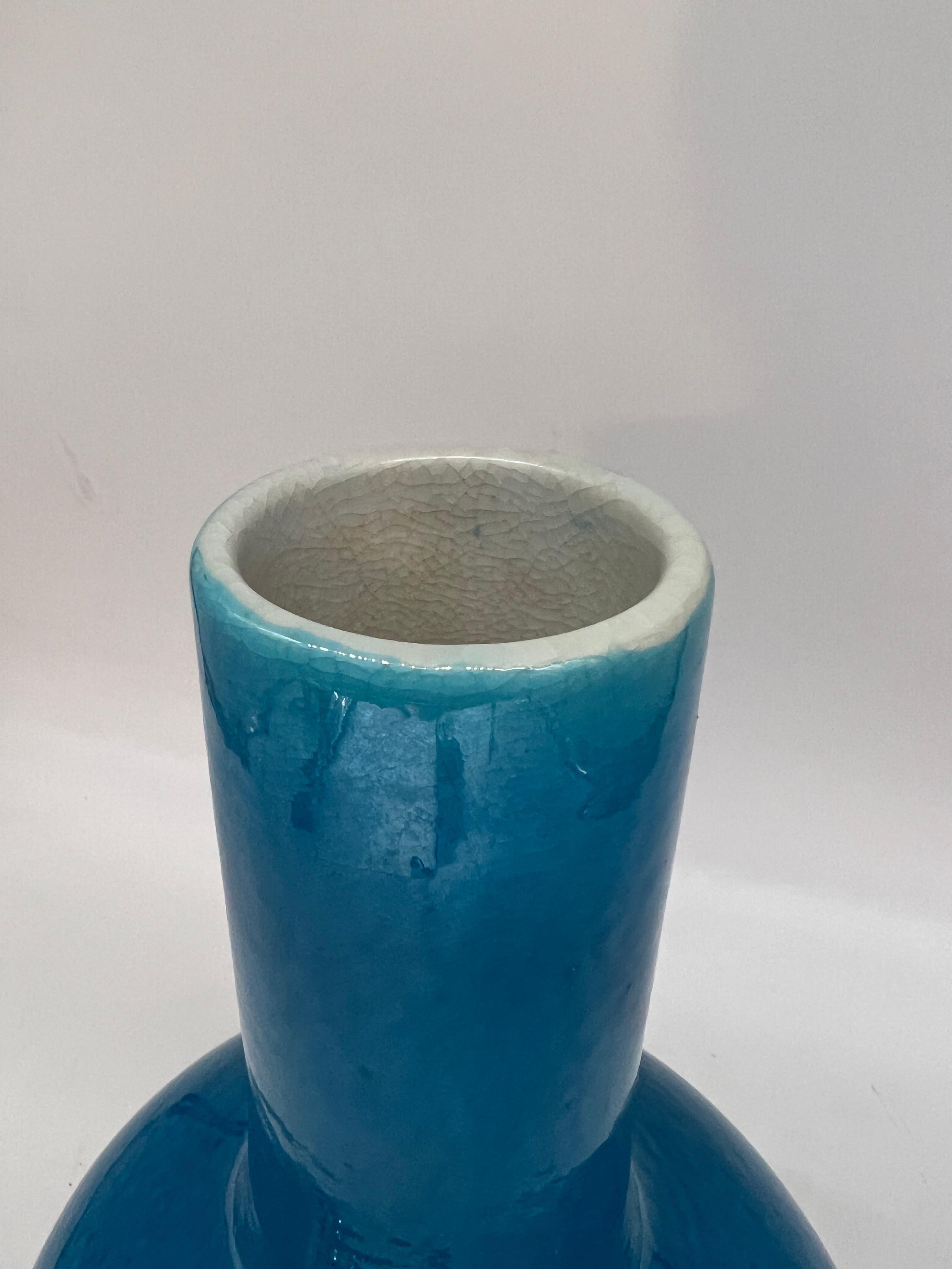 Porcelain Chinese Peacock Blue Monochrome Bottle Form Vase 14