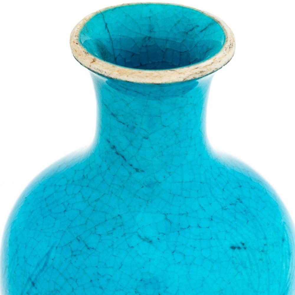Chinese Peacock Blue Glazed Porcelain Small Meiping Vase, 19th century, with incised pomegranate decoration under glaze, together with carved ebonized wood stand. Vase: 5.25