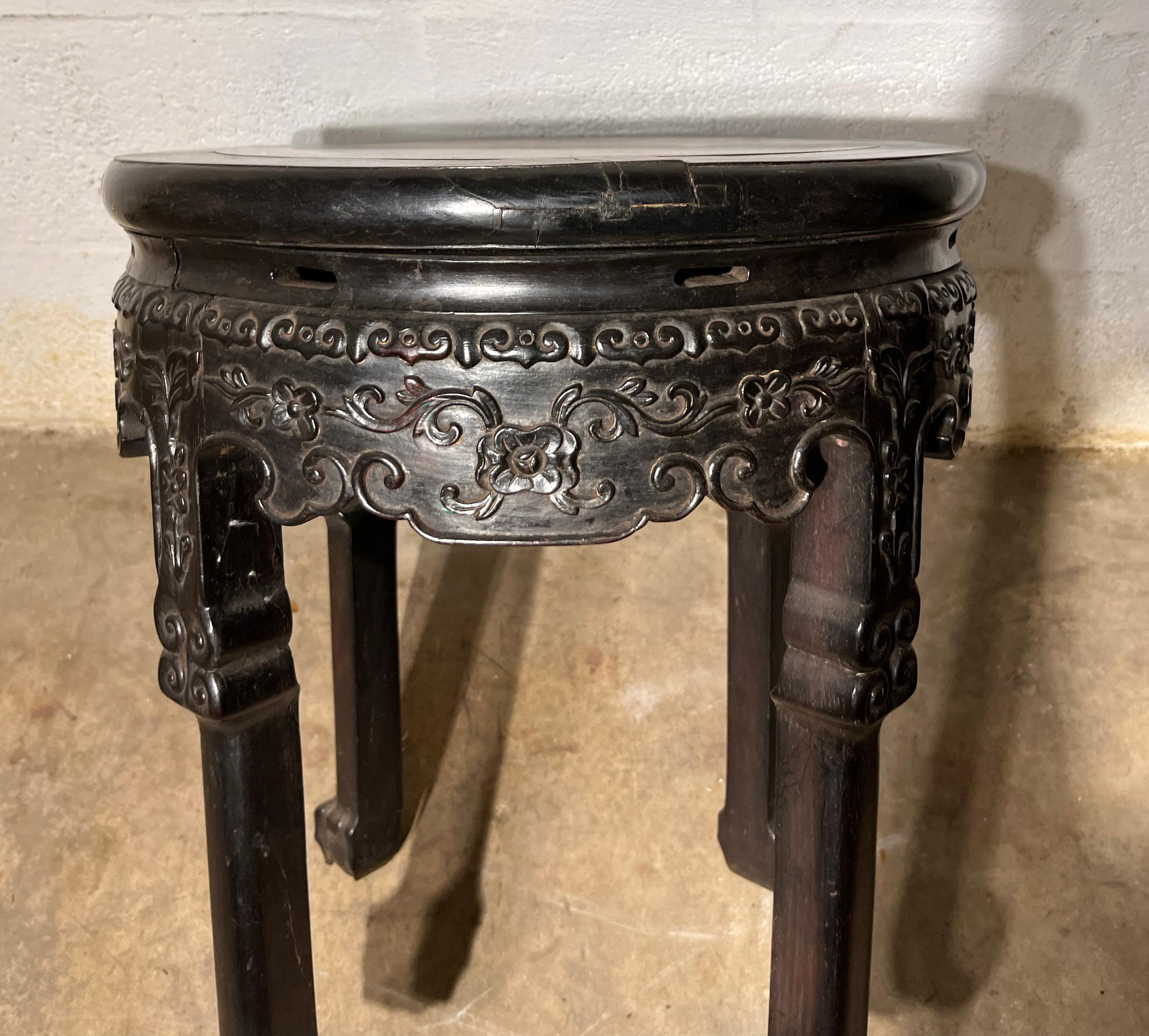 Early 20th Century Chinese Pedestal with Marble Top  For Sale