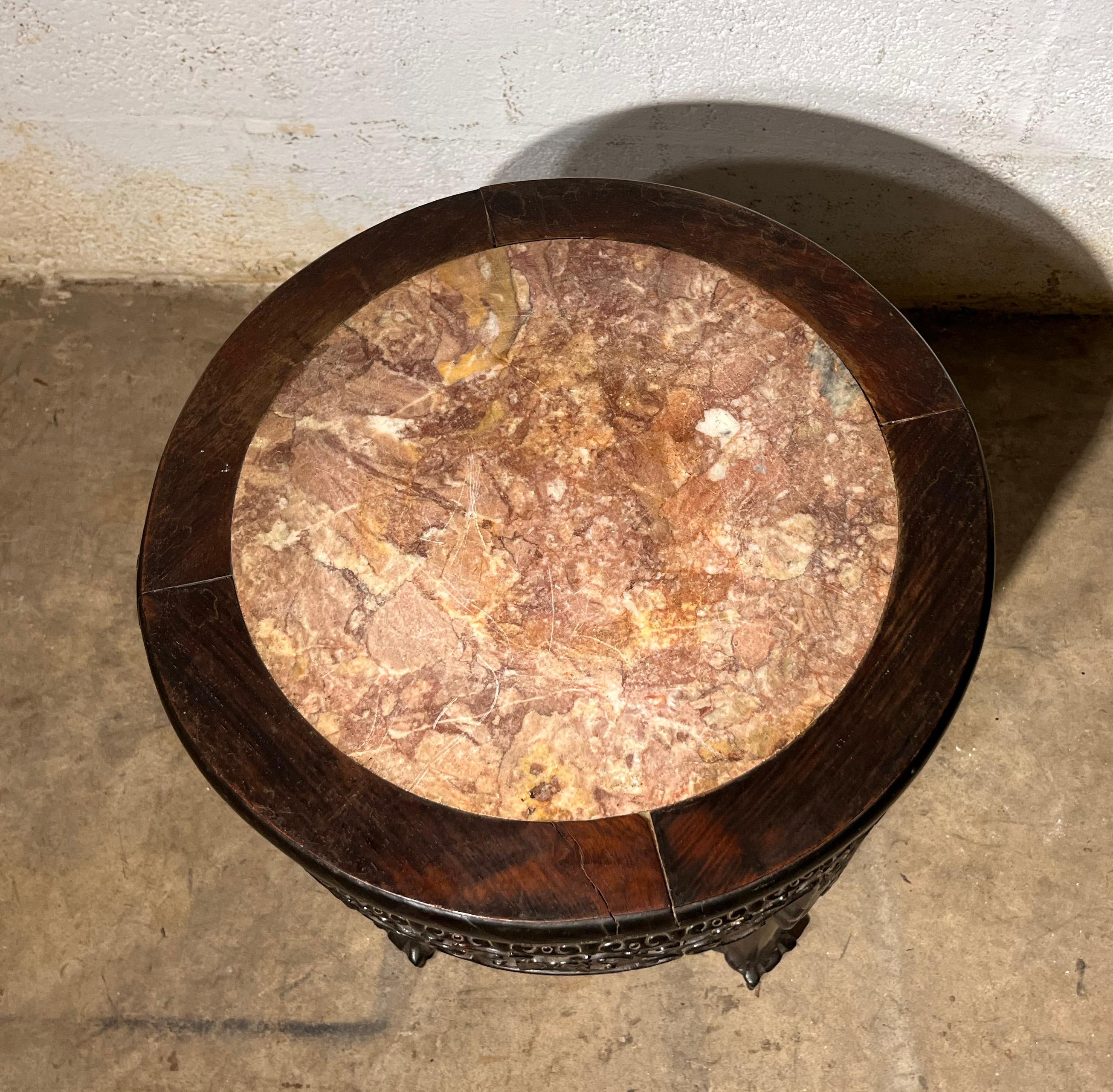 Breccia Marble Chinese Pedestal with Marble Top  For Sale
