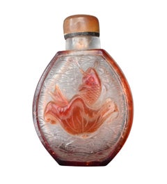 Chinese Peking Glass Snuff Bottle – Fish and Lotus – ca. 1890–1920