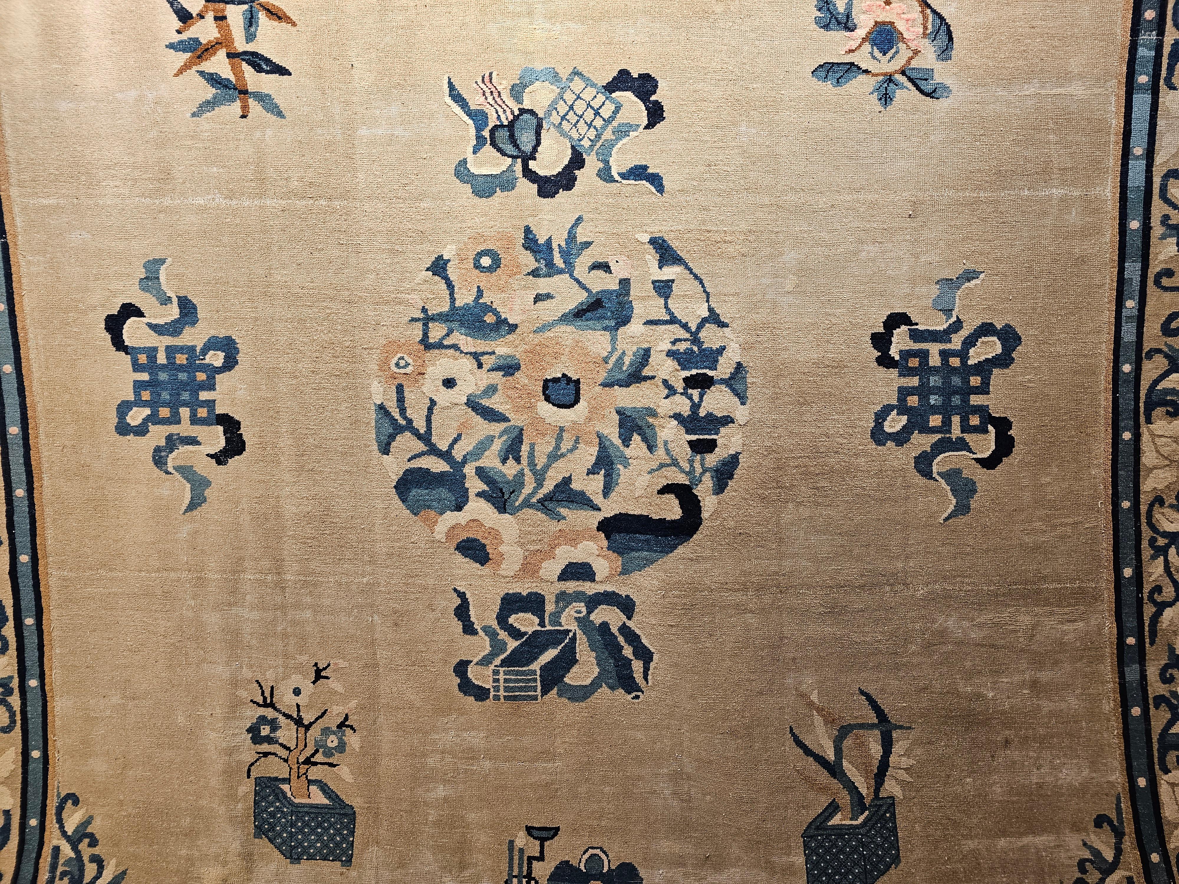 Late 19th Century Vintage Chinese Peking “Near Square” with Good Fortune Symbols in ivory, Blue For Sale