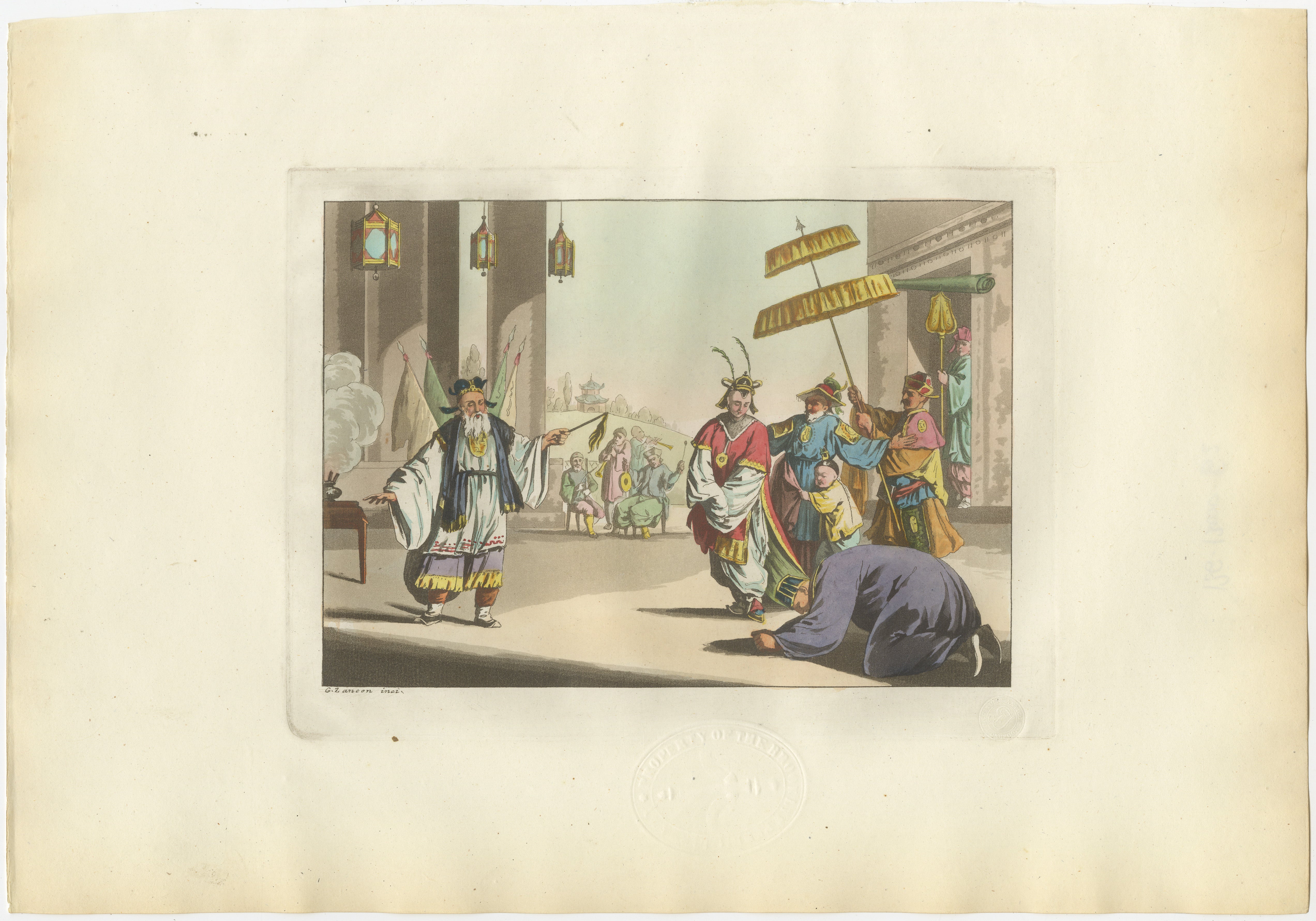 Chinese Peking Opera Scene – Ferrario Costume Print, Hand-Colored c.1815