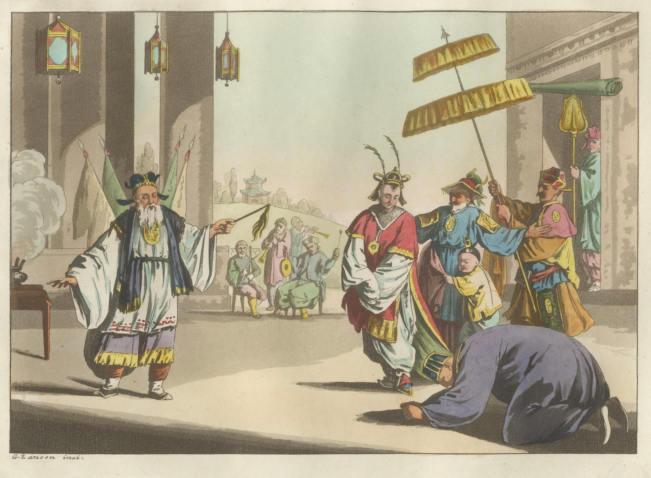 Chinese Peking Opera Scene – Ferrario Costume Print, Hand-Colored c.1815