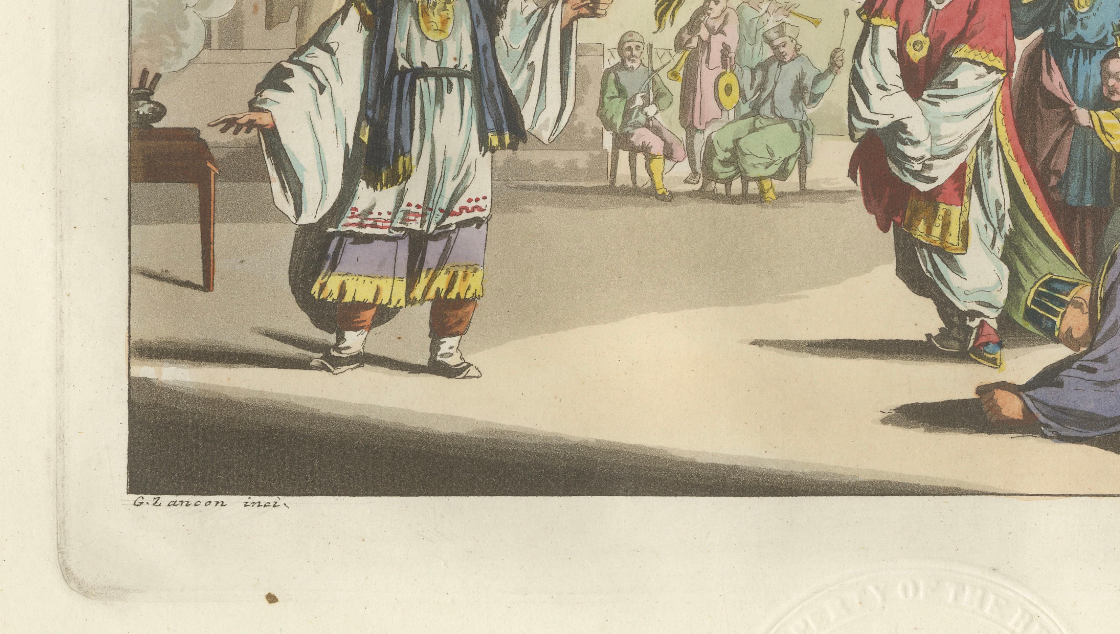 Chinese Peking Opera Scene – Ferrario Costume Print, Hand-Colored c.1815