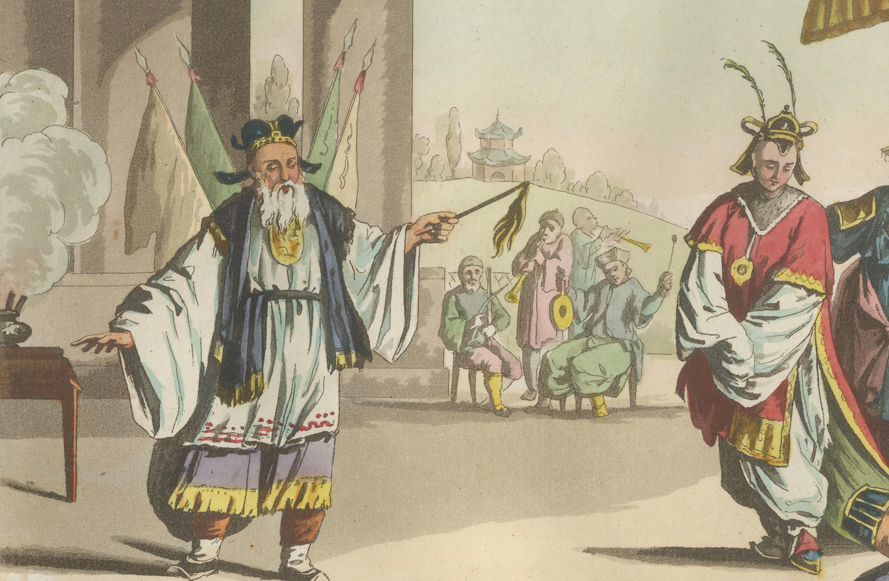 Chinese Peking Opera Scene – Ferrario Costume Print, Hand-Colored c.1815