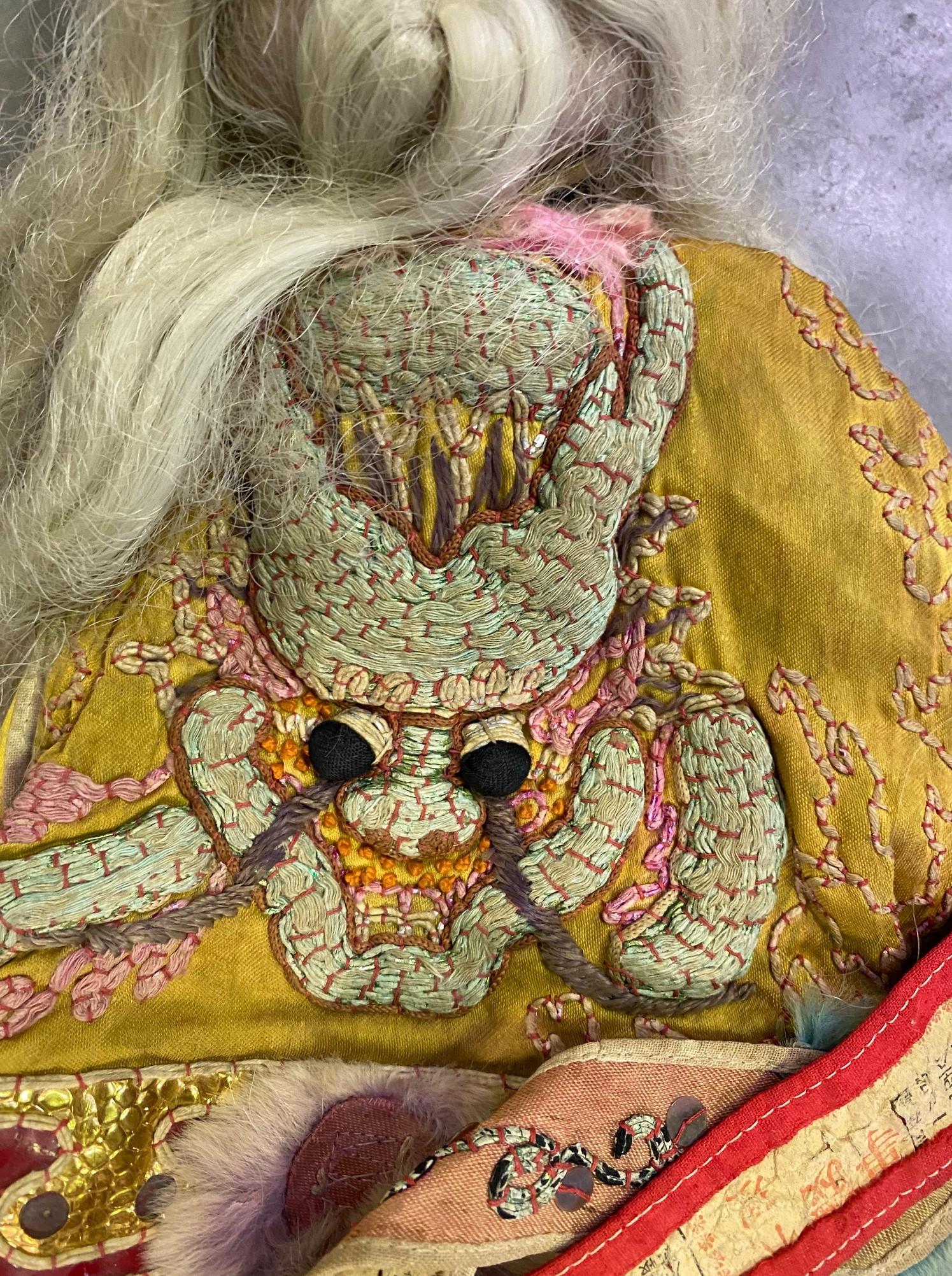 Textile Chinese Peking Opera Theatre Puppet Marionette Doll with Dragon Robe Early 1900s For Sale