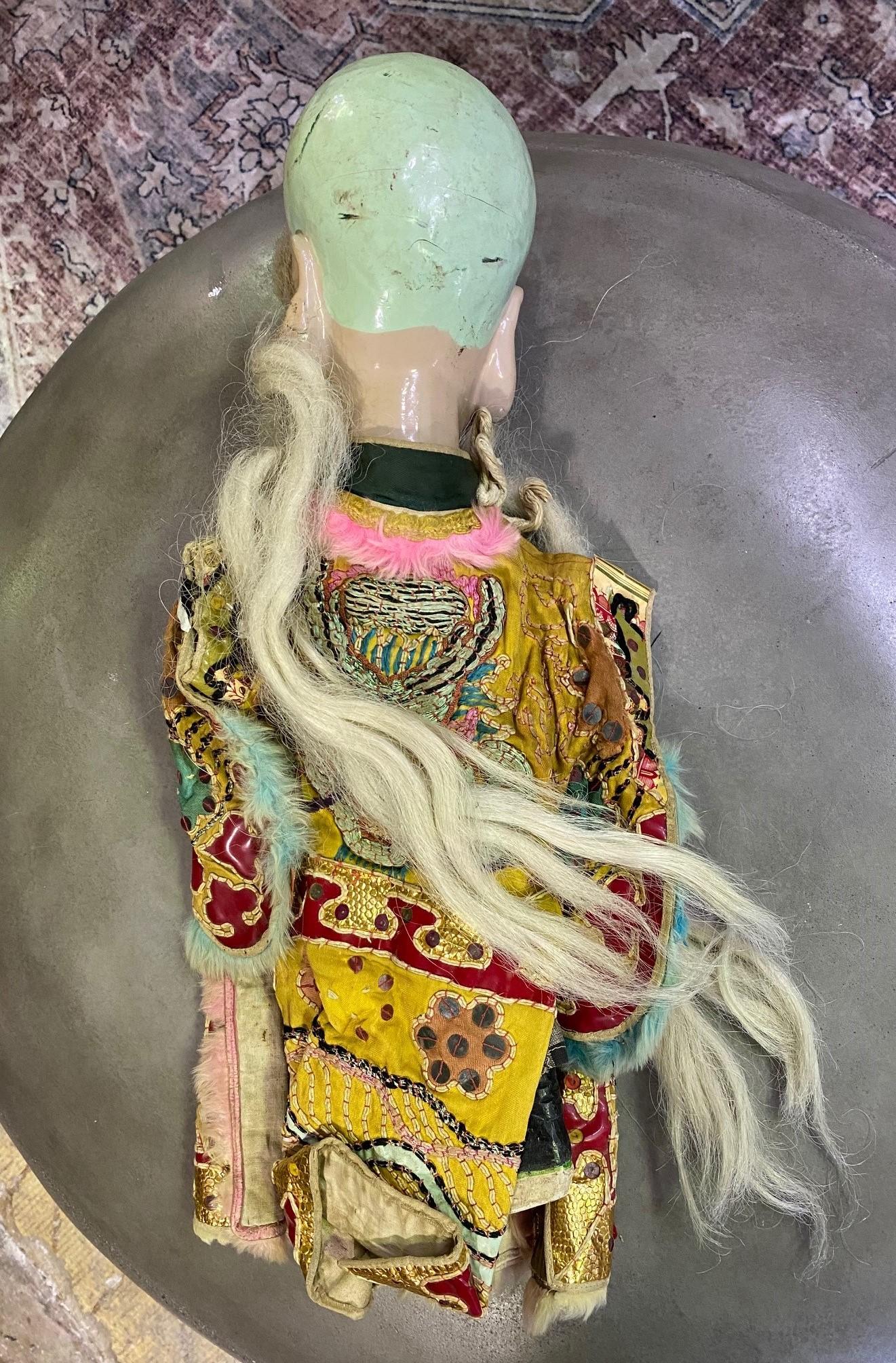Chinese Peking Opera Theatre Puppet Marionette Doll with Dragon Robe Early 1900s For Sale 1