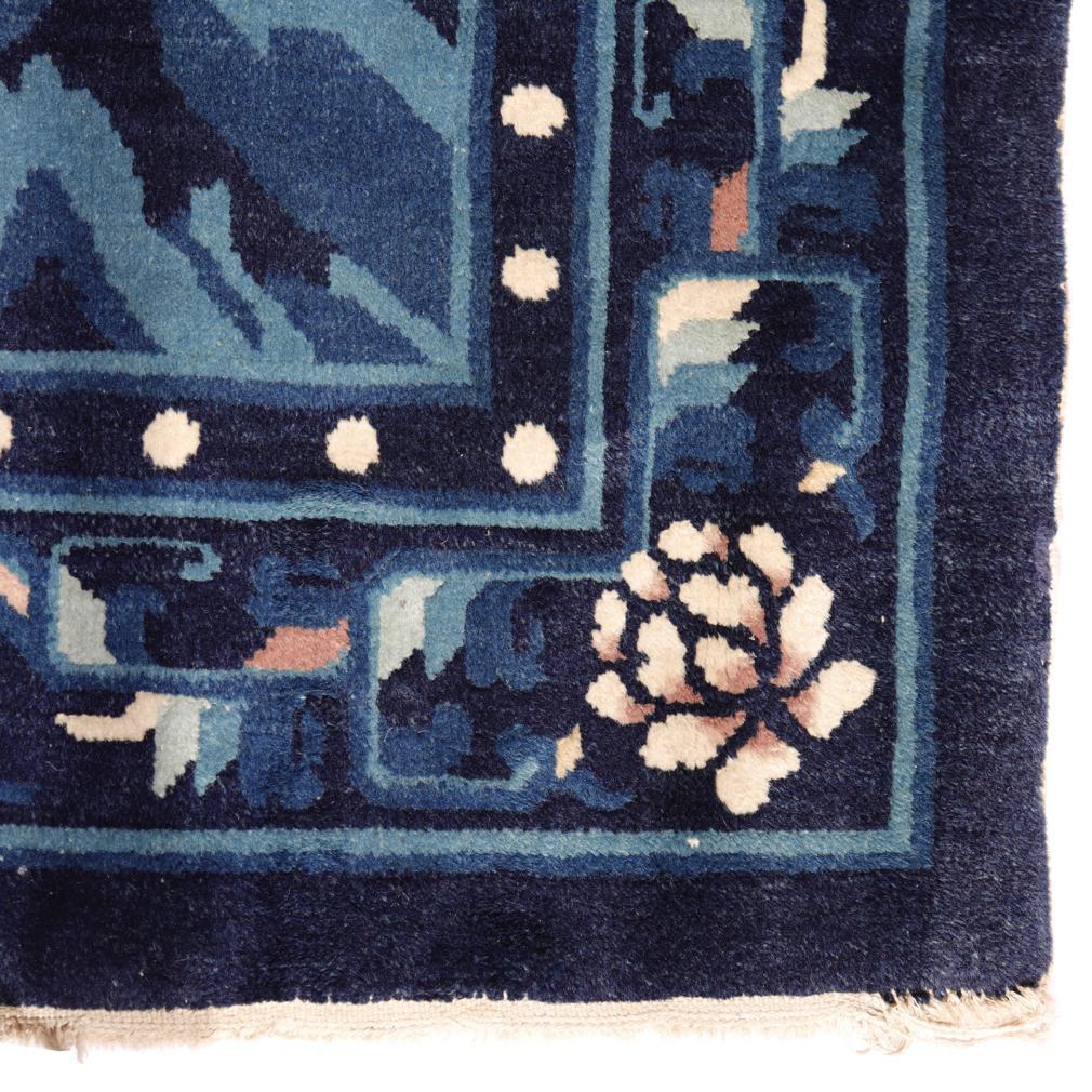 20th Century Chinese Peking Pictorial Rug, Blue and Beige, Early 20th century.