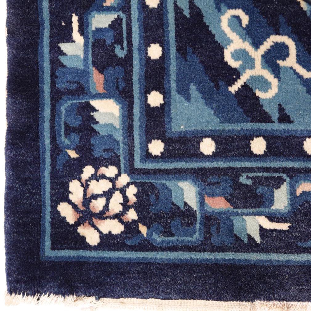 Wool Chinese Peking Pictorial Rug, Blue and Beige, Early 20th century.