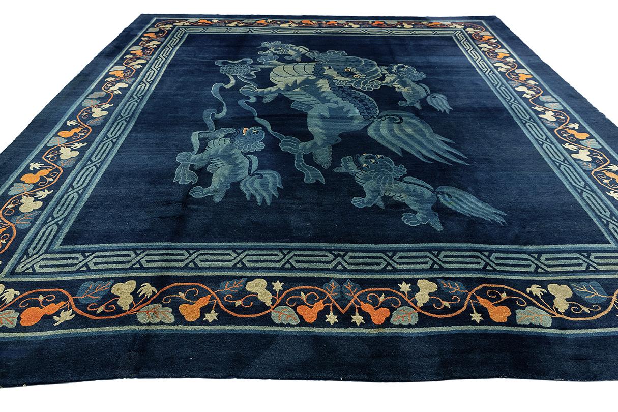 Tapis pékinois chinois motif chien Foo Bon état - En vente à Ferrara, IT