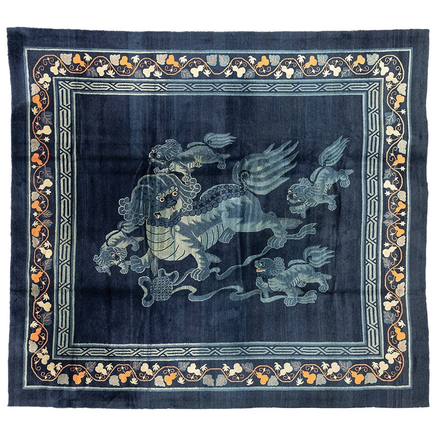 Tapis pékinois chinois motif chien Foo en vente