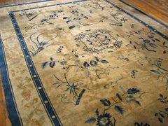 RugsOnNet Floral Cream / Blue Floral Antique Wool Chinese Art Deco Rug Carpet