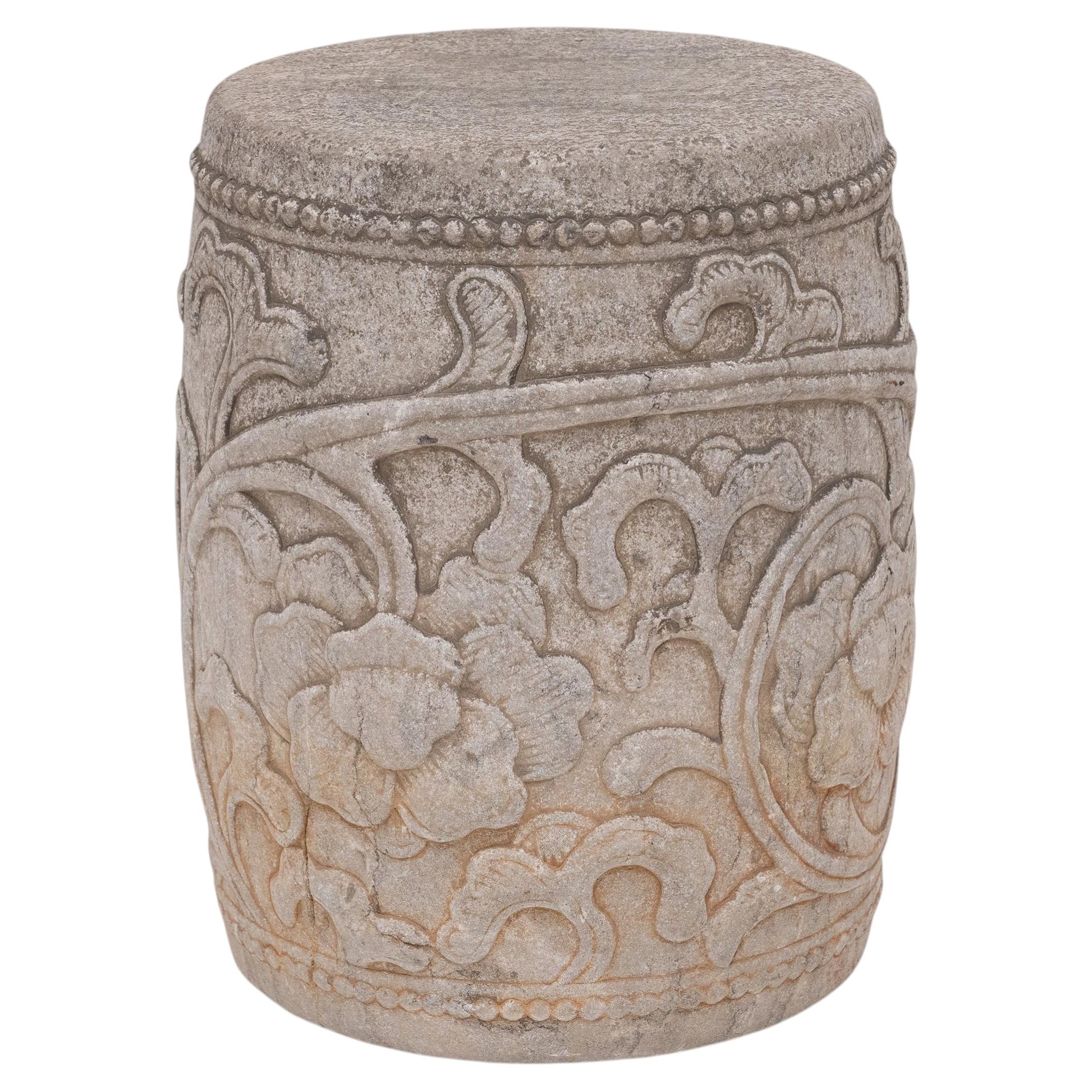 Chinese Peony Limestone Drum