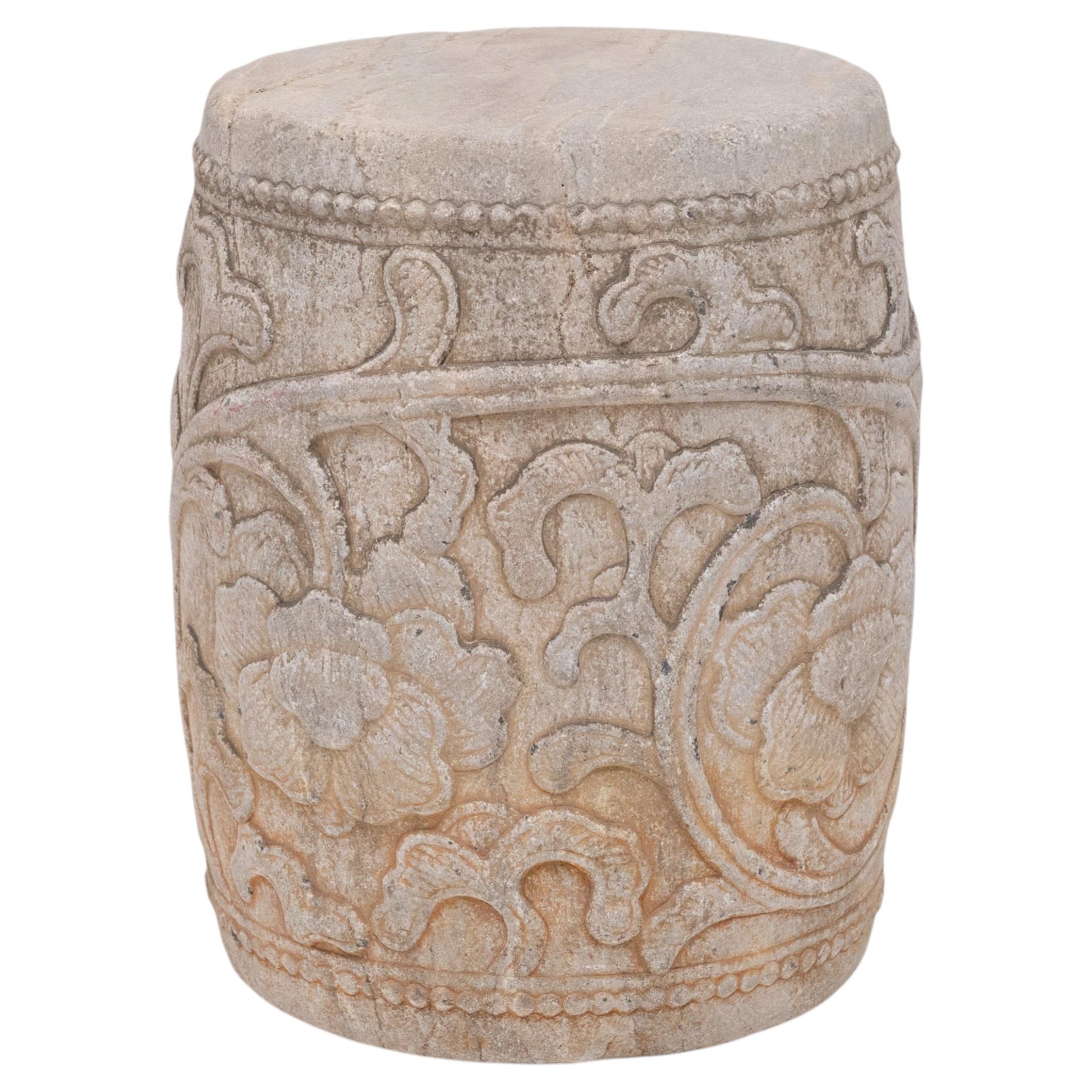 Chinese Peony Limestone Drum