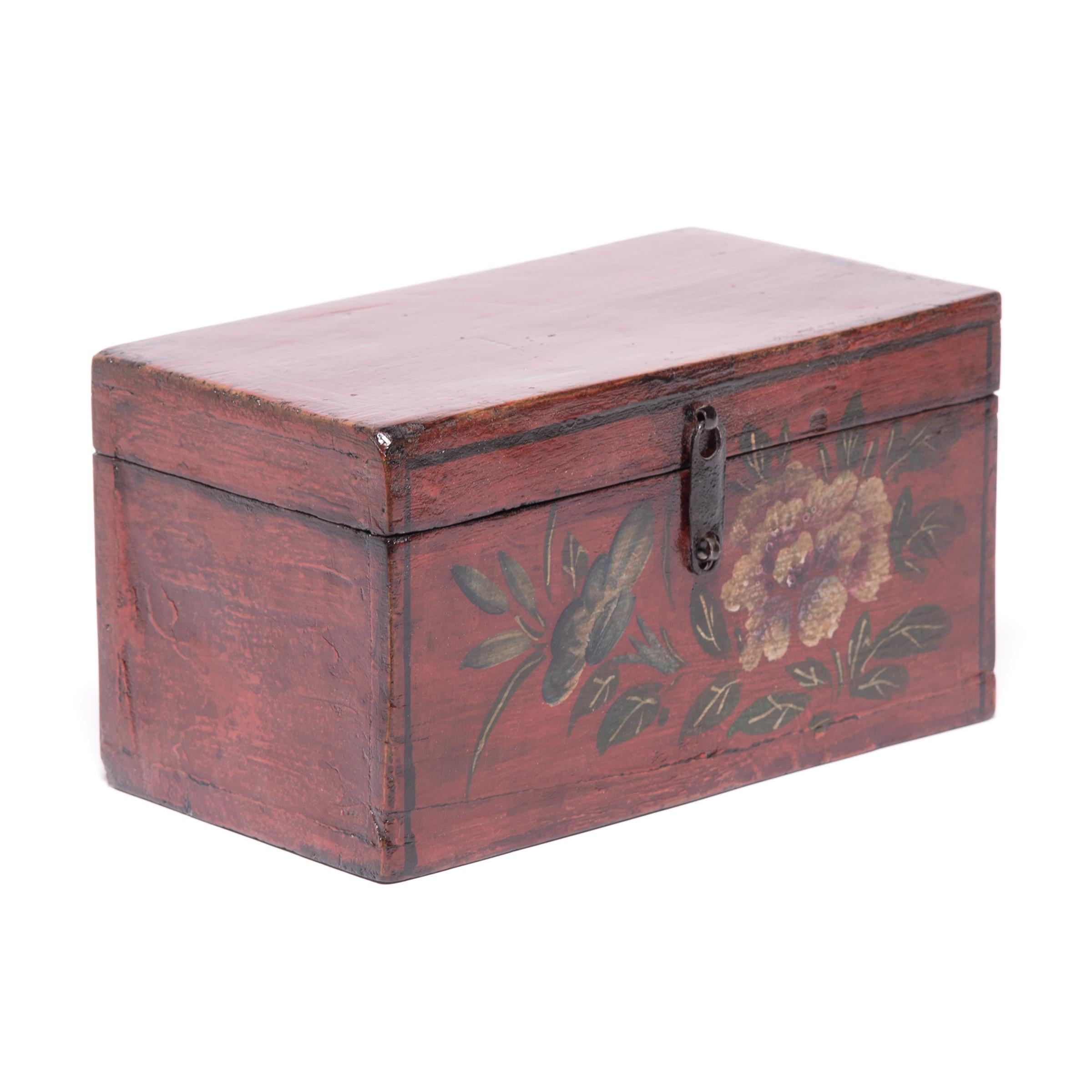 Lacquered Chinese Peony Treasure Box, c. 1900