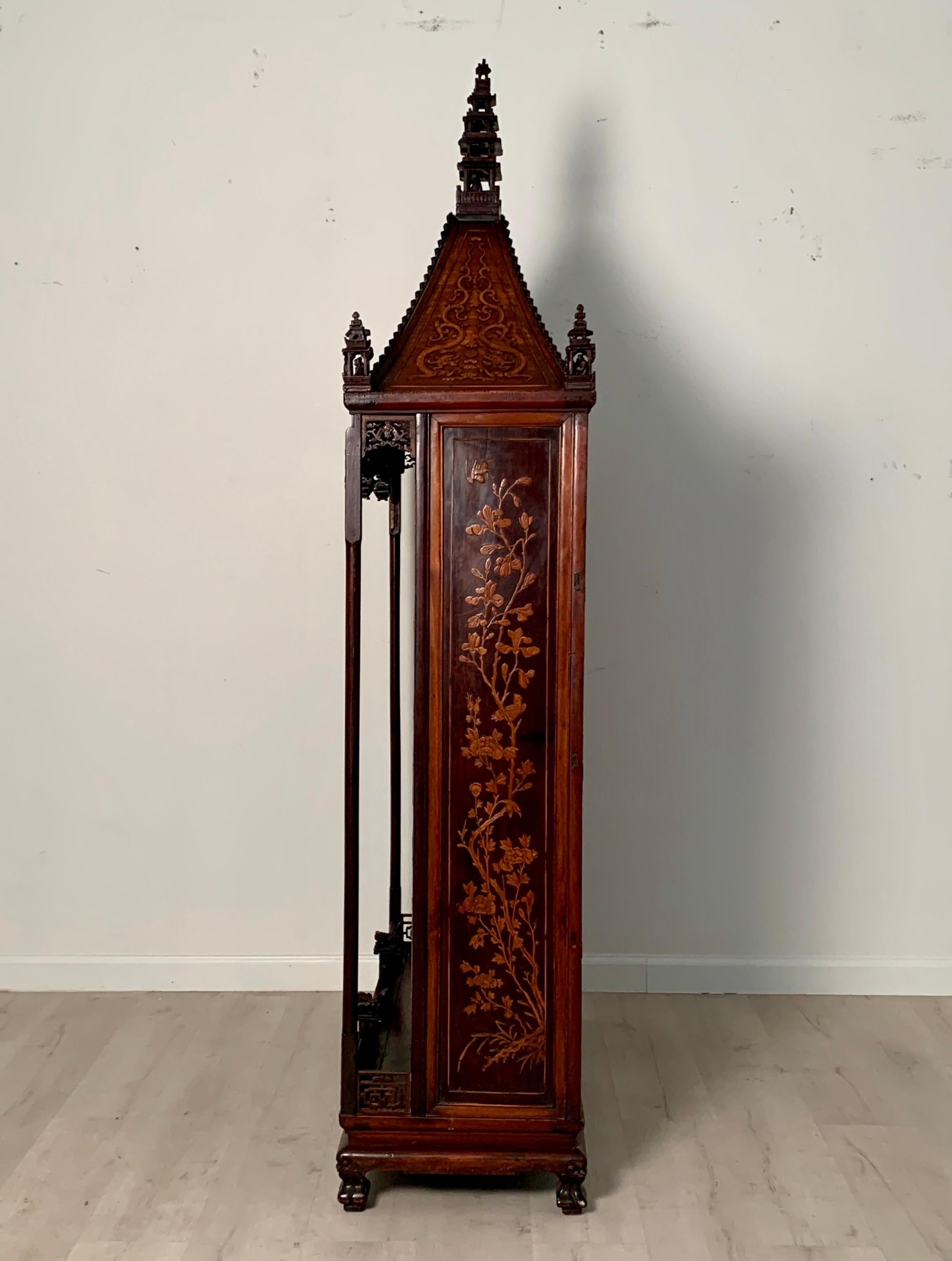 Chinoiserie Chinese Peranakan Inlaid Hardwood Pagoda Display Cabinet, Early 20th Century For Sale