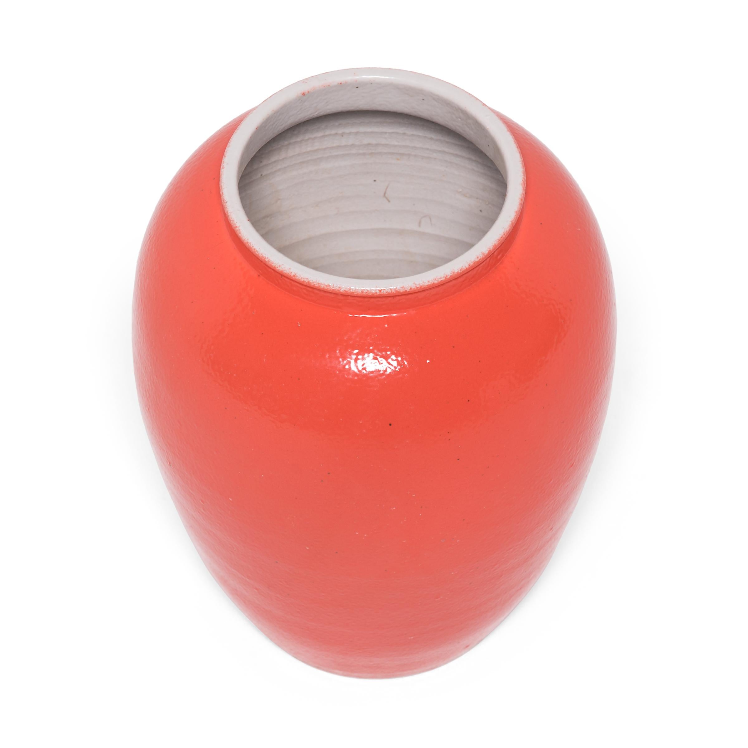 Modern Persimmon Orange Oval Jar For Sale