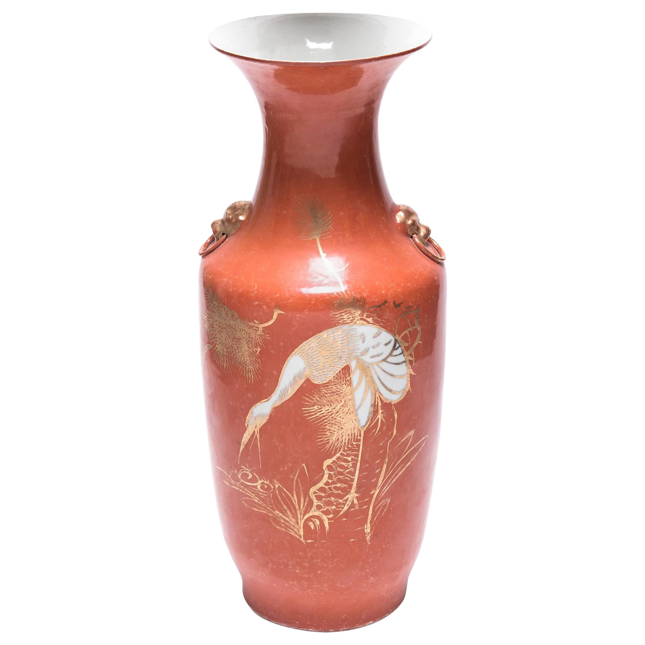 Chinese Persimmon Crane Phoenix Tail Vase