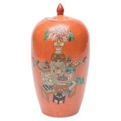 Chinese Persimmon Ginger Jar with Hundred Treasures Enamel, c. 1910