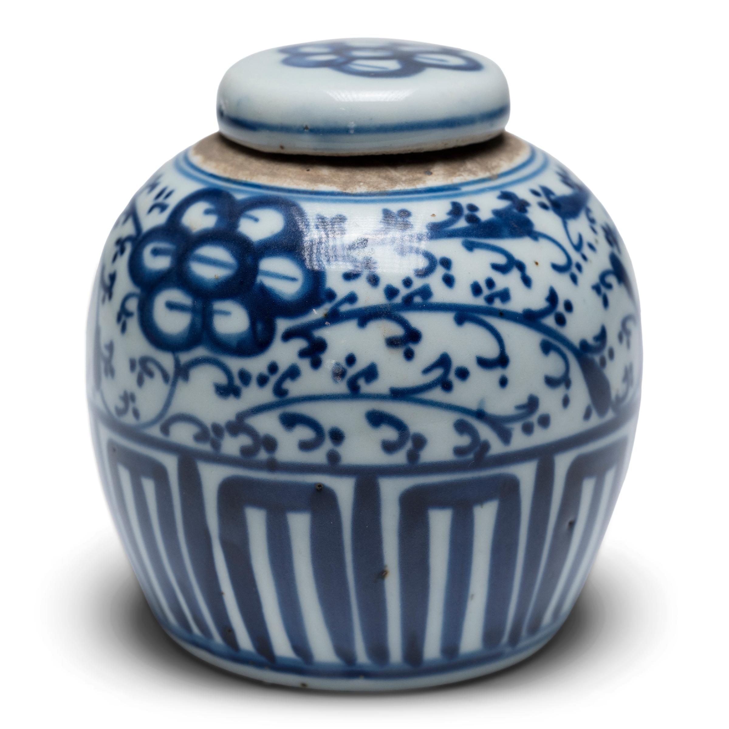 Chinese Export Chinese Petite Blue & White Floral Jar, c. 1900