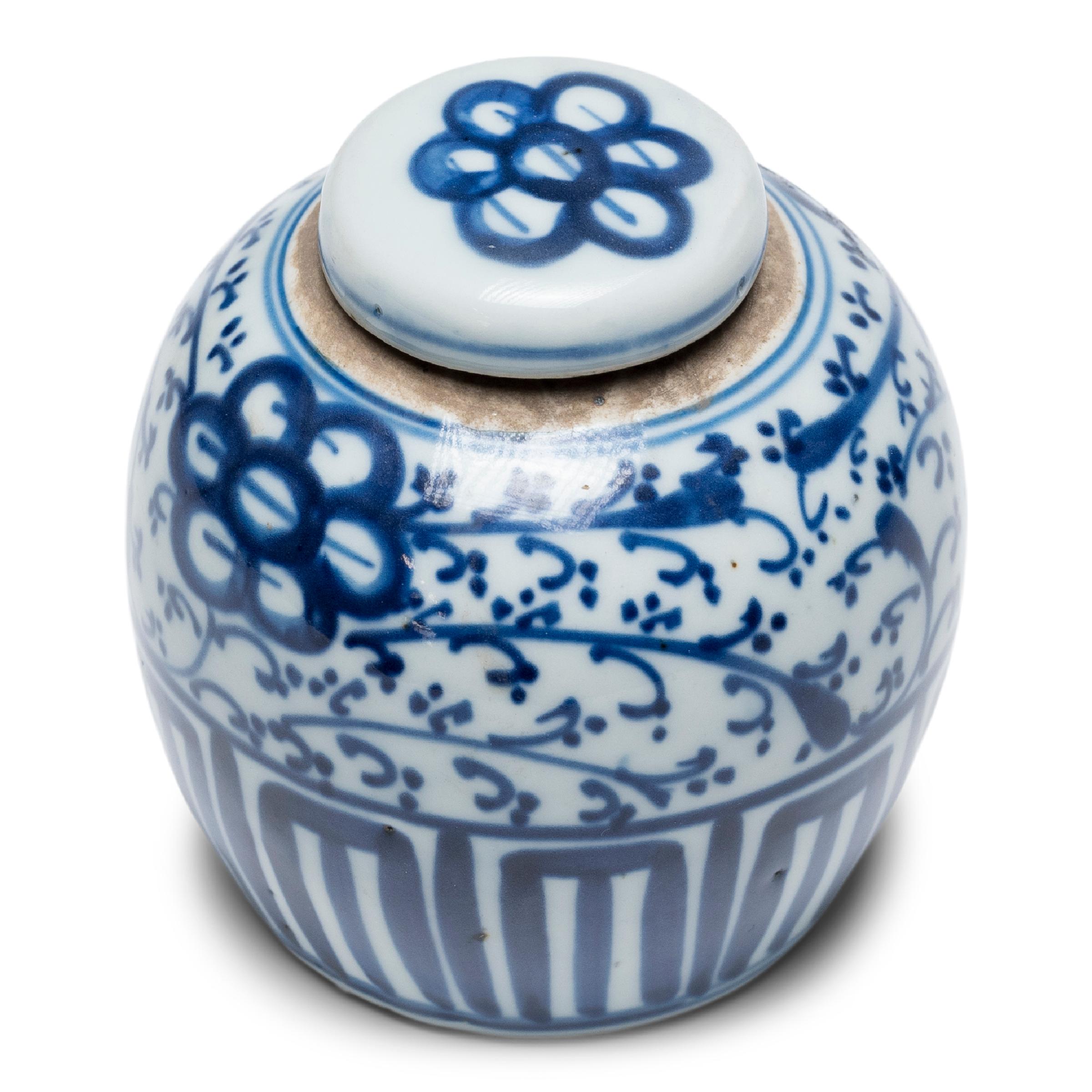 20th Century Chinese Petite Blue & White Floral Jar, c. 1900