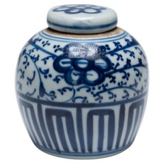 Chinese Petite Blue & White Floral Jar, c. 1900