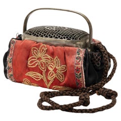 Vintage Chinese Petite Brass Brazier with Embroidered Pouch, c. 1850