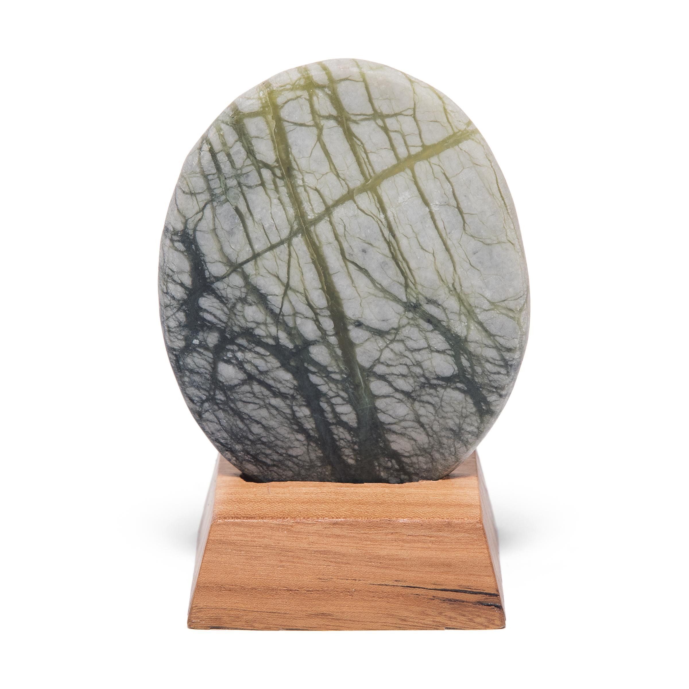 Organic Modern Chinese Petite Greenery Meditation Stone For Sale