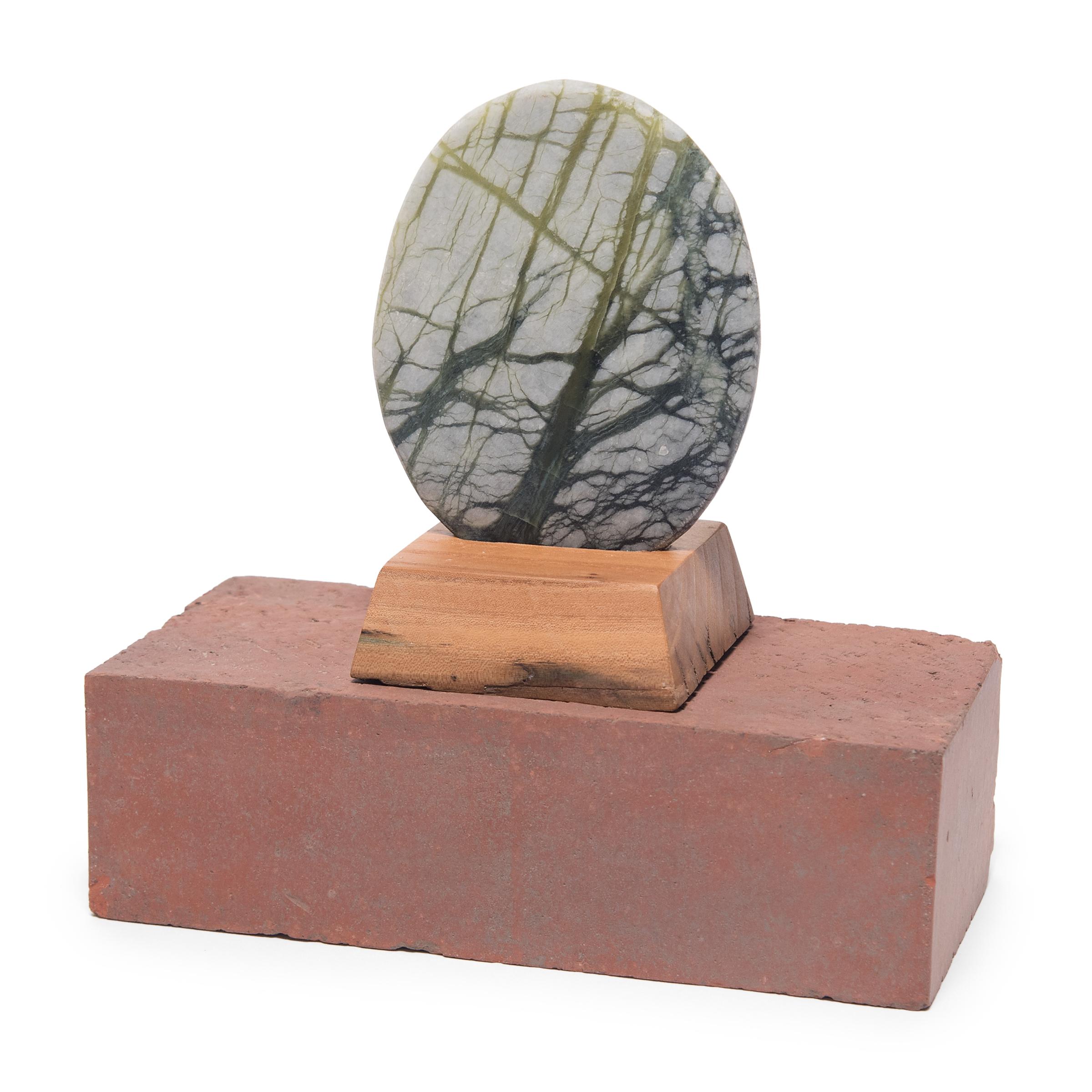 Contemporary Chinese Petite Greenery Meditation Stone For Sale