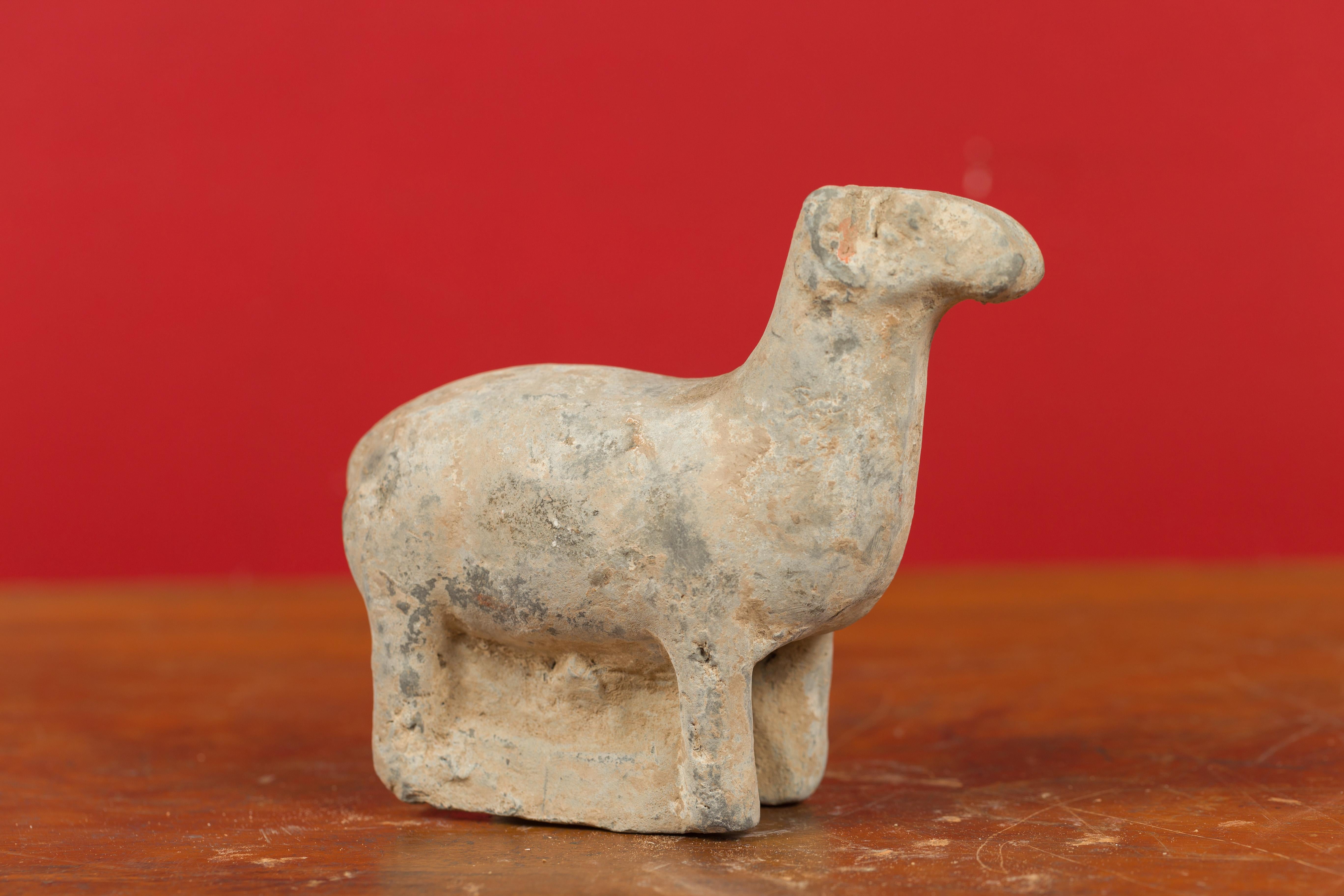 18th Century and Earlier Chinese Petite Han Dynasty Terracotta Sheep Mingqi, circa 202 BC-200 AD