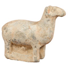 Chinese Petite Han Dynasty Terracotta Sheep Mingqi, circa 202 BC-200 AD