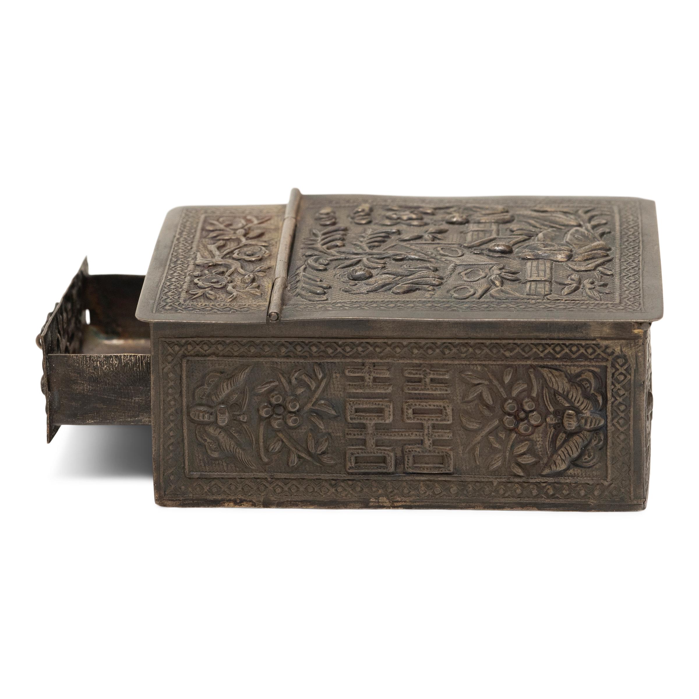 20th Century Chinese Petite Repoussé Traveling Mirror, c. 1930 For Sale