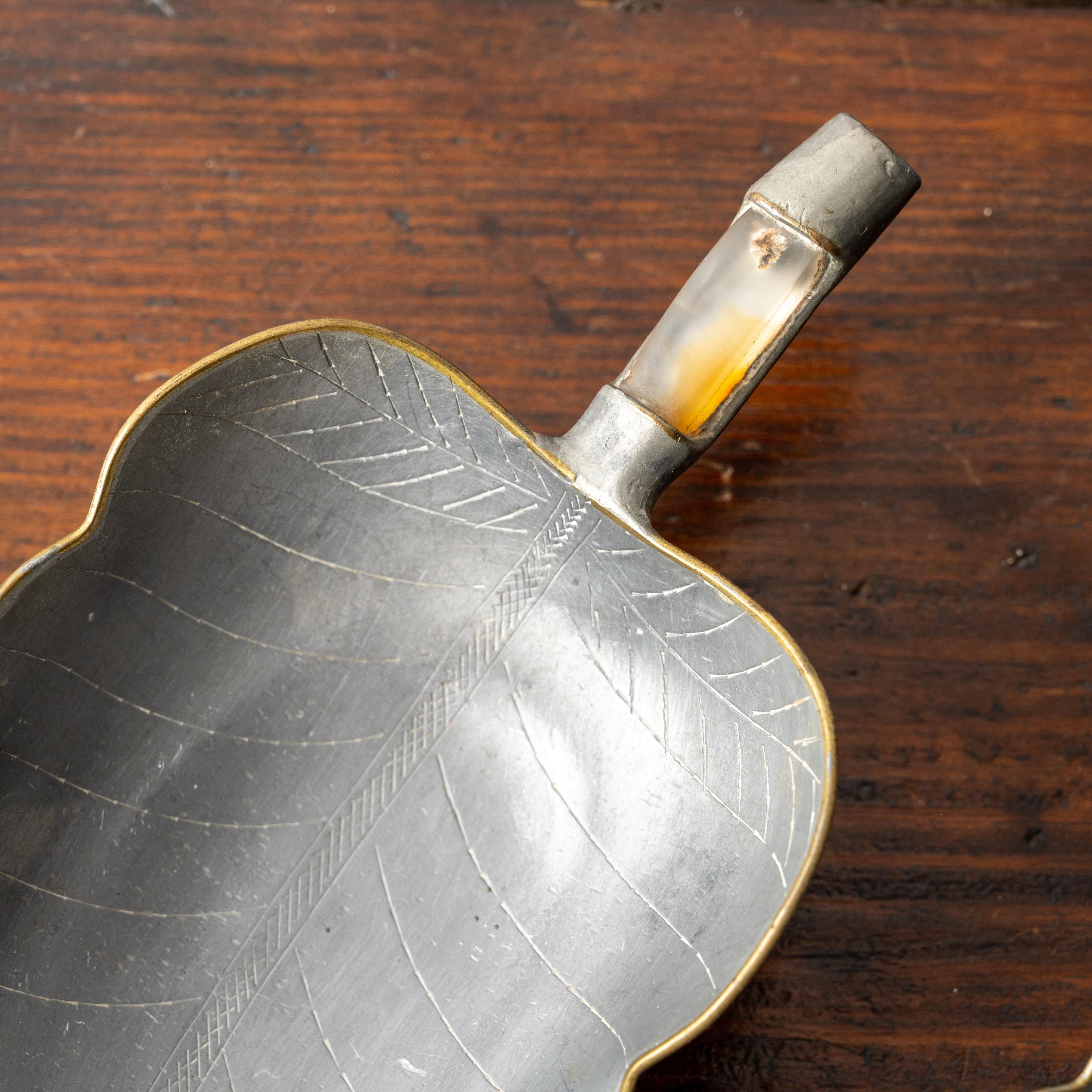 Chinese Pewter and Jade Leaf Dishes - A Pair For Sale 1
