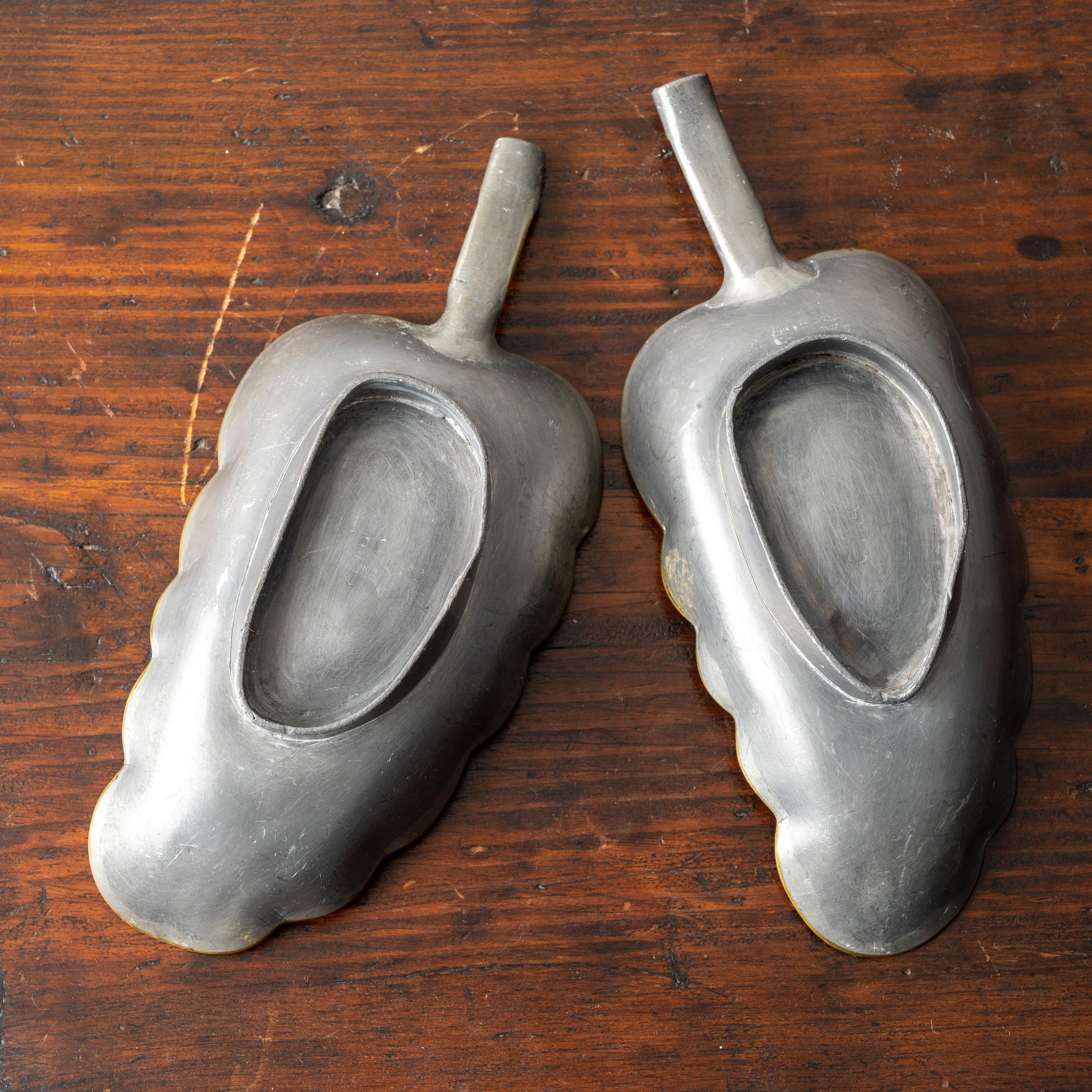Chinese Pewter and Jade Leaf Dishes - A Pair For Sale 3