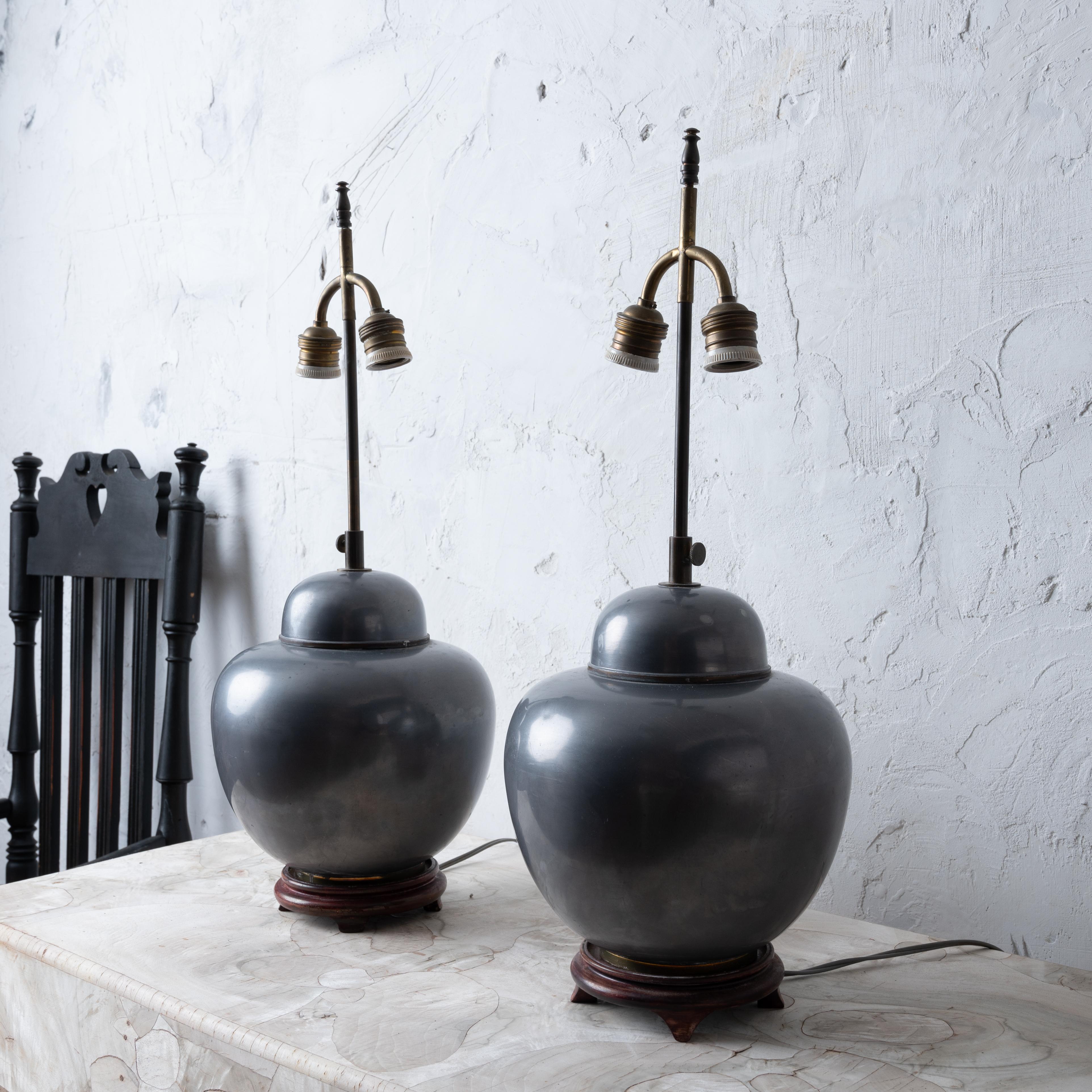 Chinese Pewter Ginger Jar Lamps In Good Condition In Savannah, GA
