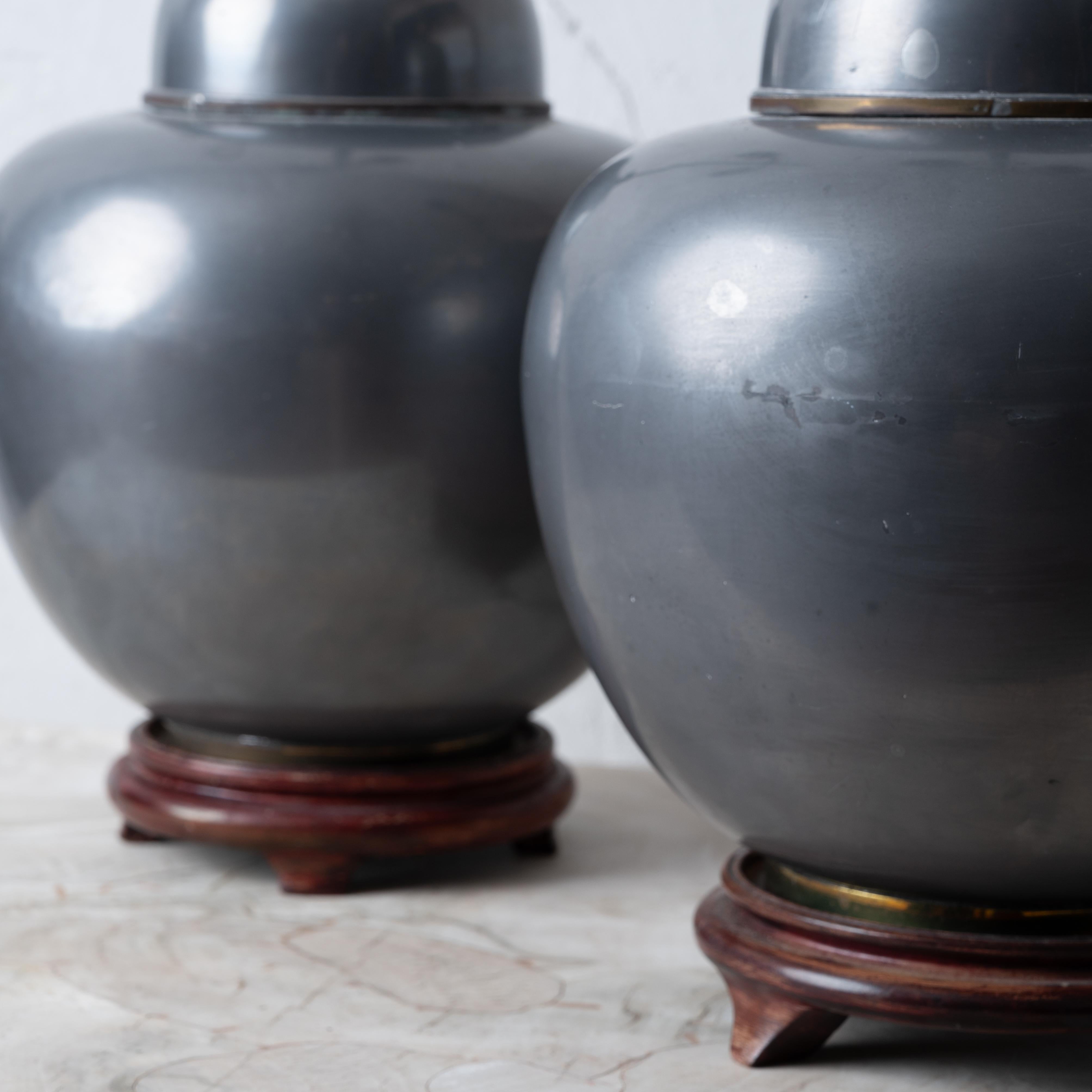 20th Century Chinese Pewter Ginger Jar Lamps