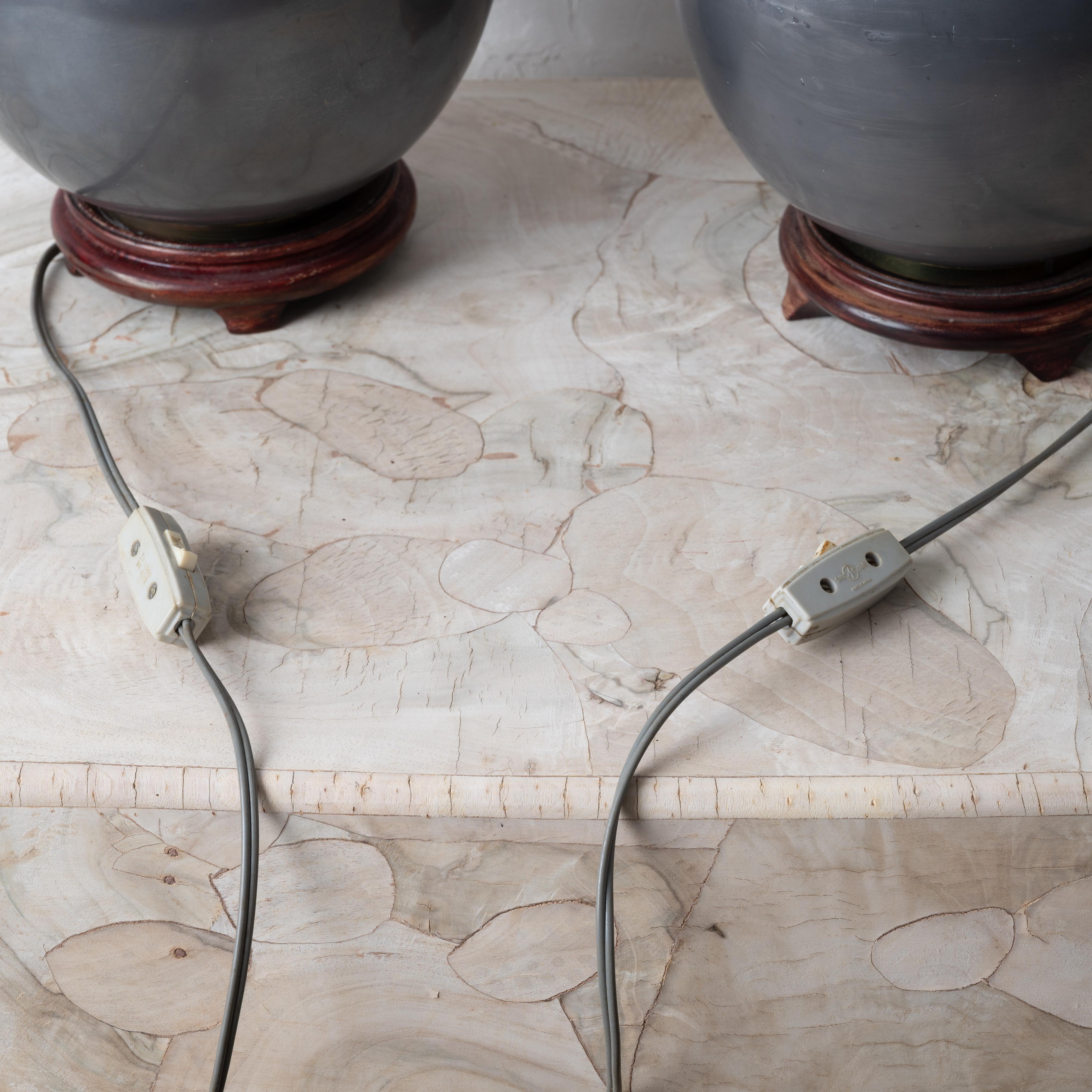 Chinese Pewter Ginger Jar Lamps 5
