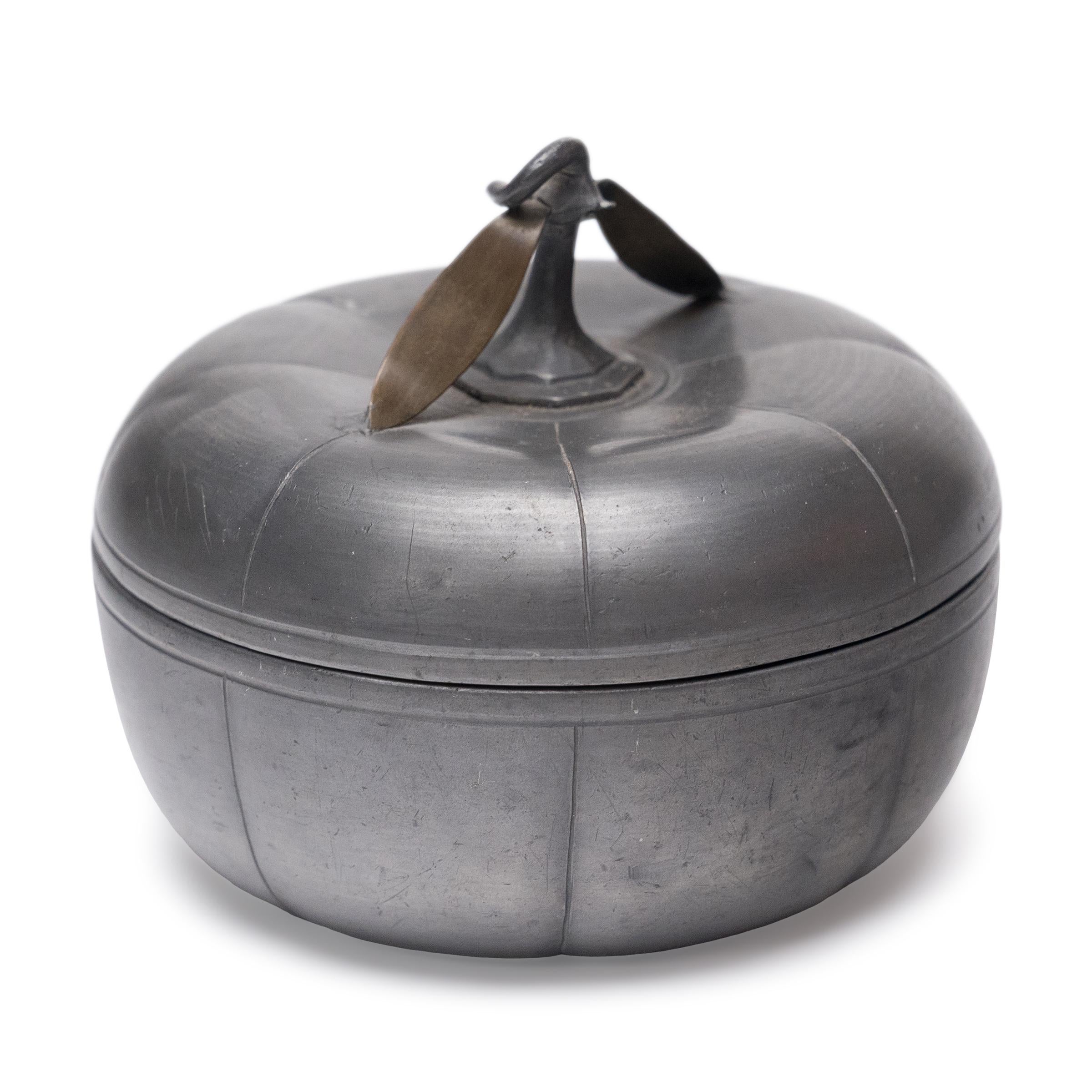 Art Deco Chinese Pewter Gourd Box, c. 1920s For Sale