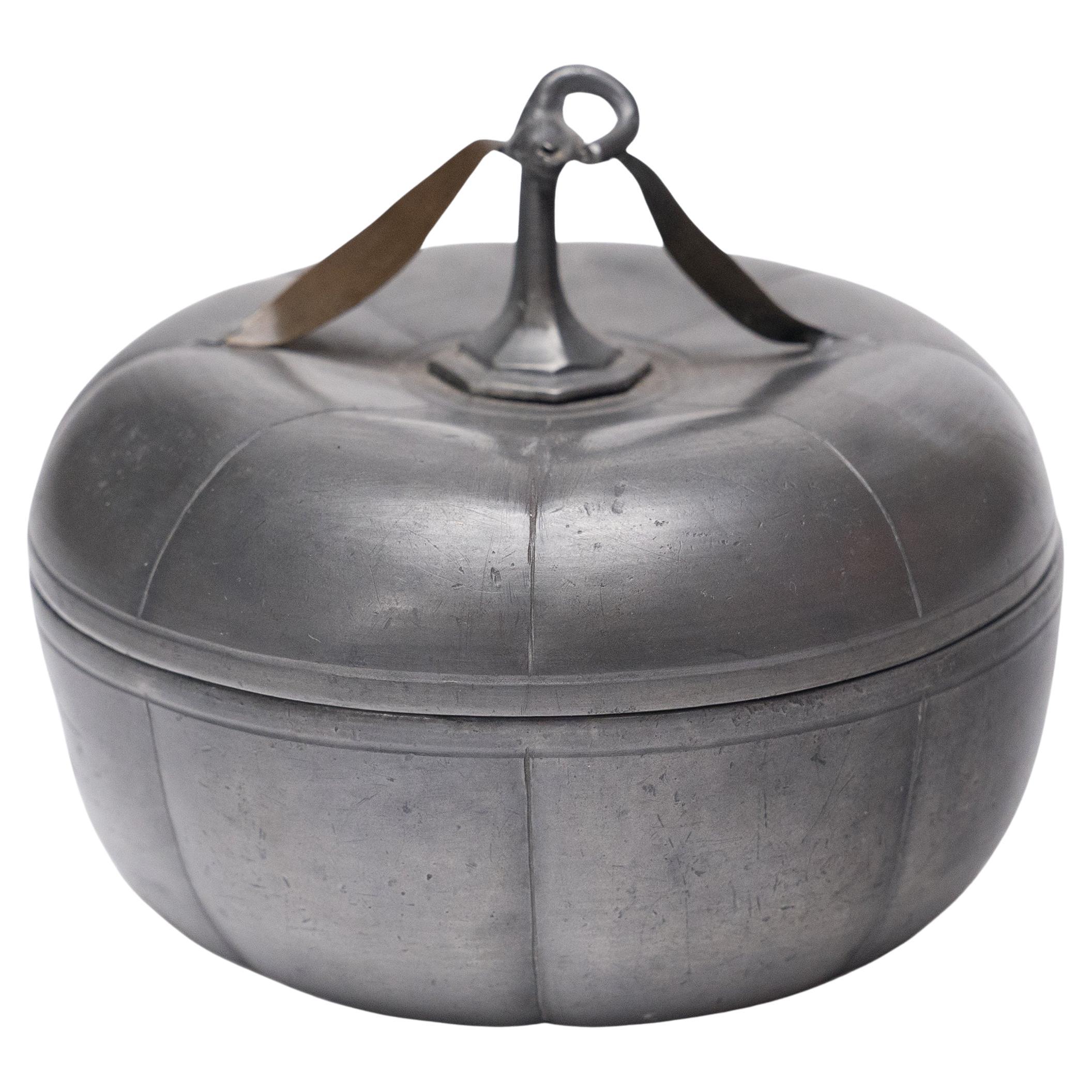 Chinese Pewter Gourd Box, c. 1920s For Sale