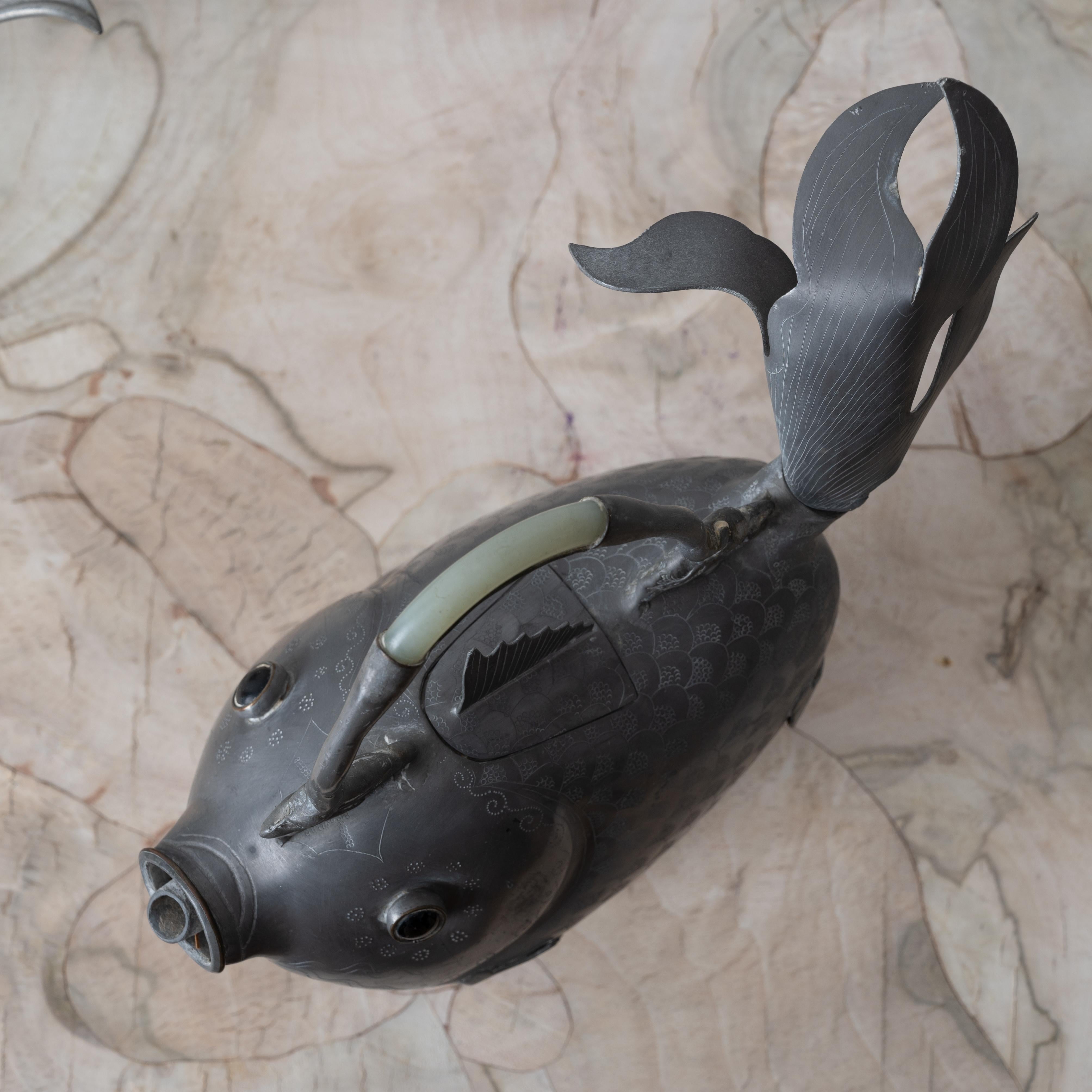 Chinese Pewter Koi Fish Teapots, 19th Century For Sale 8