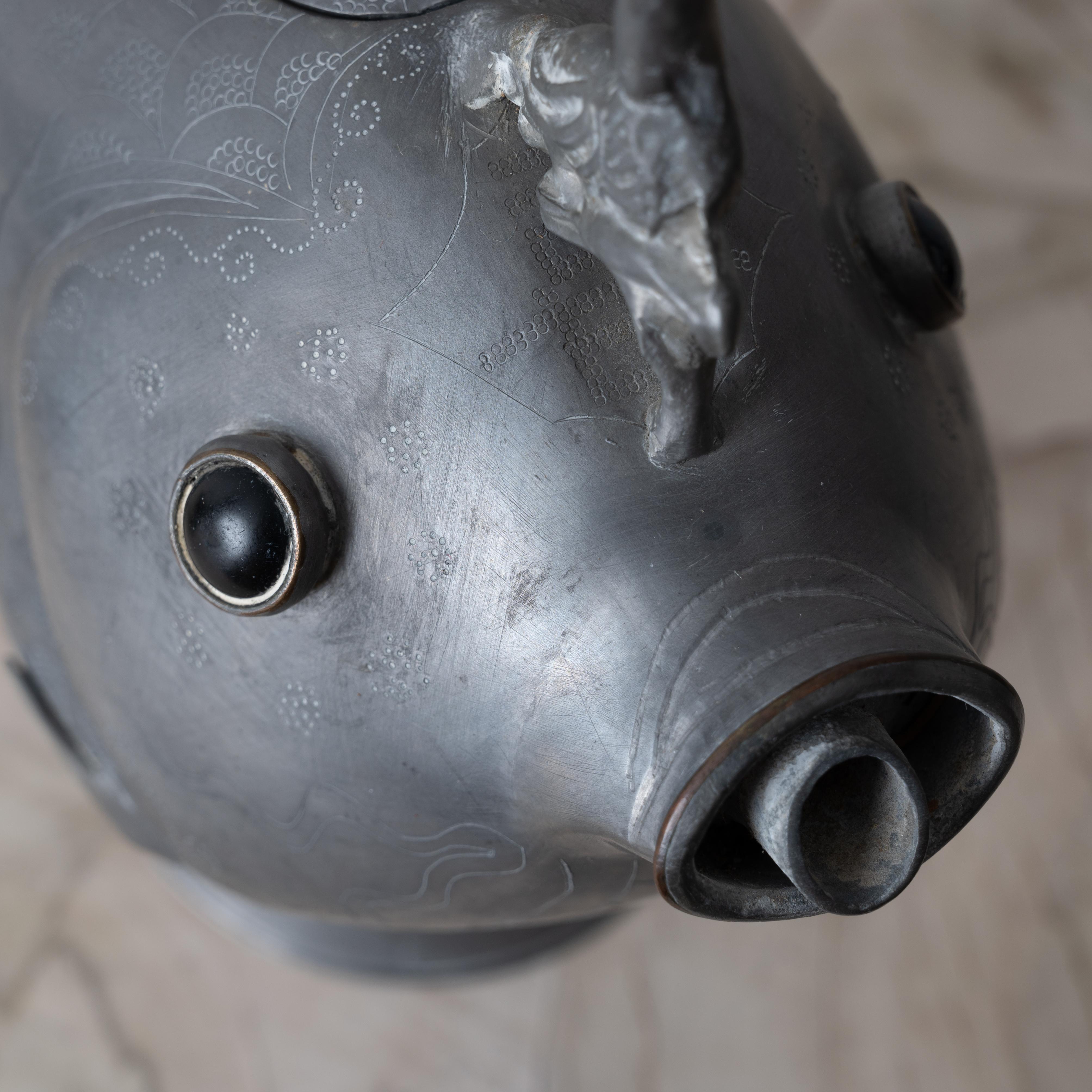 Chinese Pewter Koi Fish Teapots, 19th Century For Sale 10