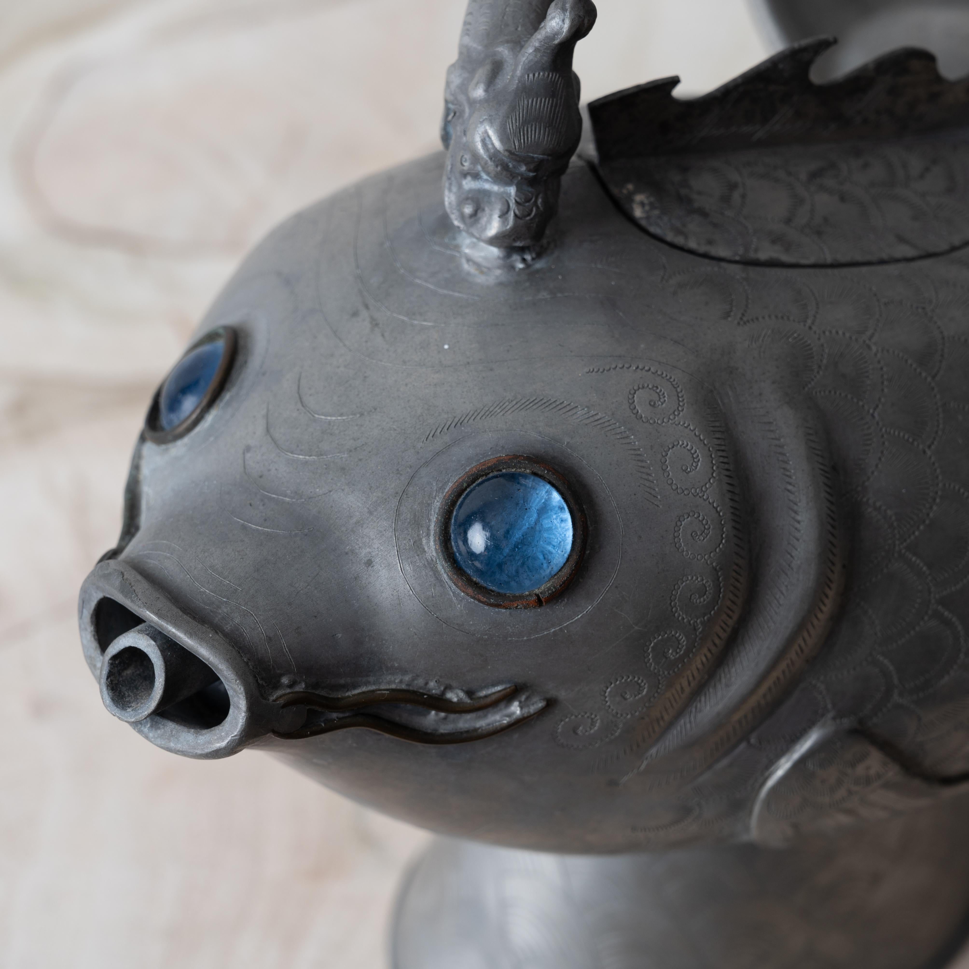 Chinese Pewter Koi Fish Teapots, 19th Century For Sale 2