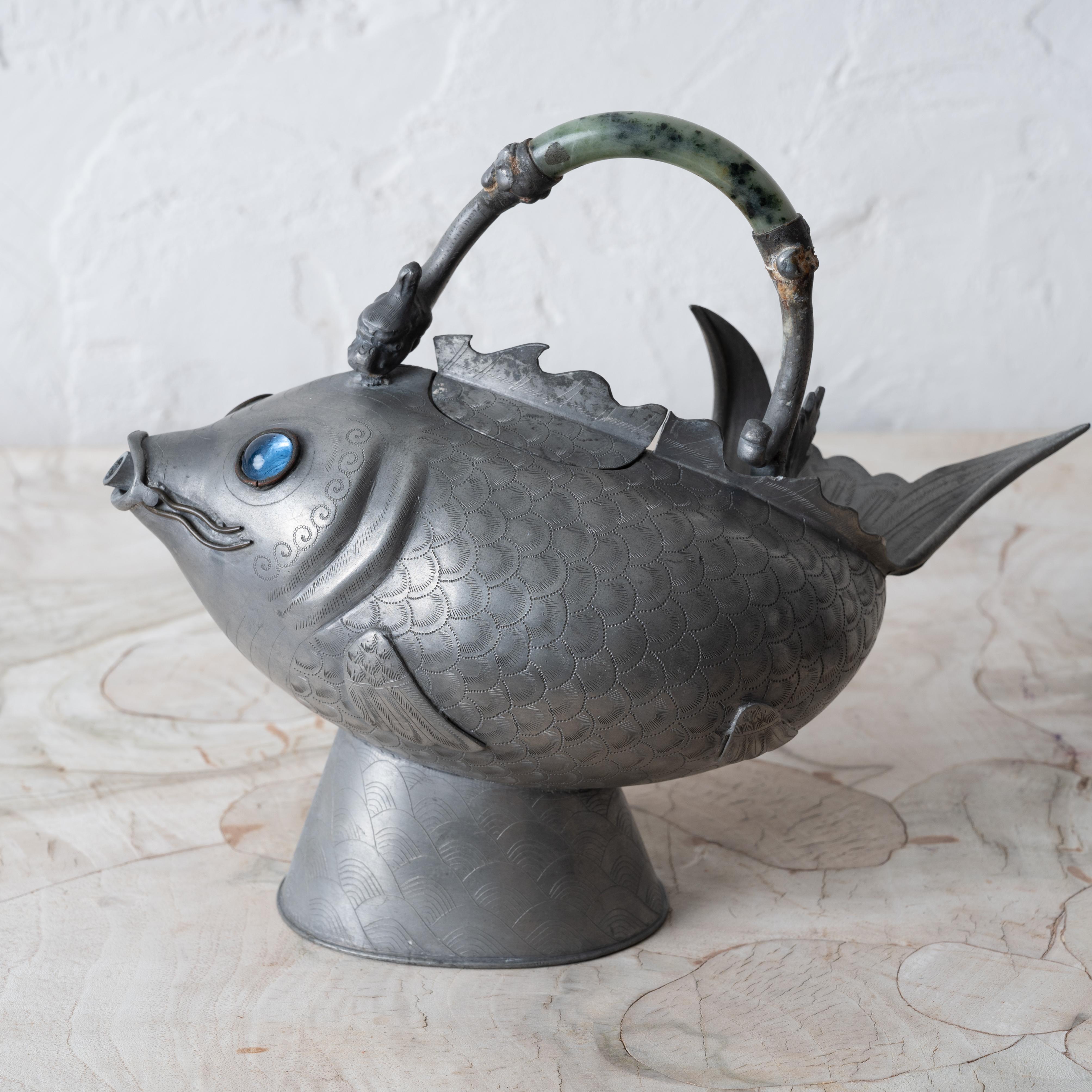 Chinese Pewter Koi Fish Teapots, 19th Century For Sale 3