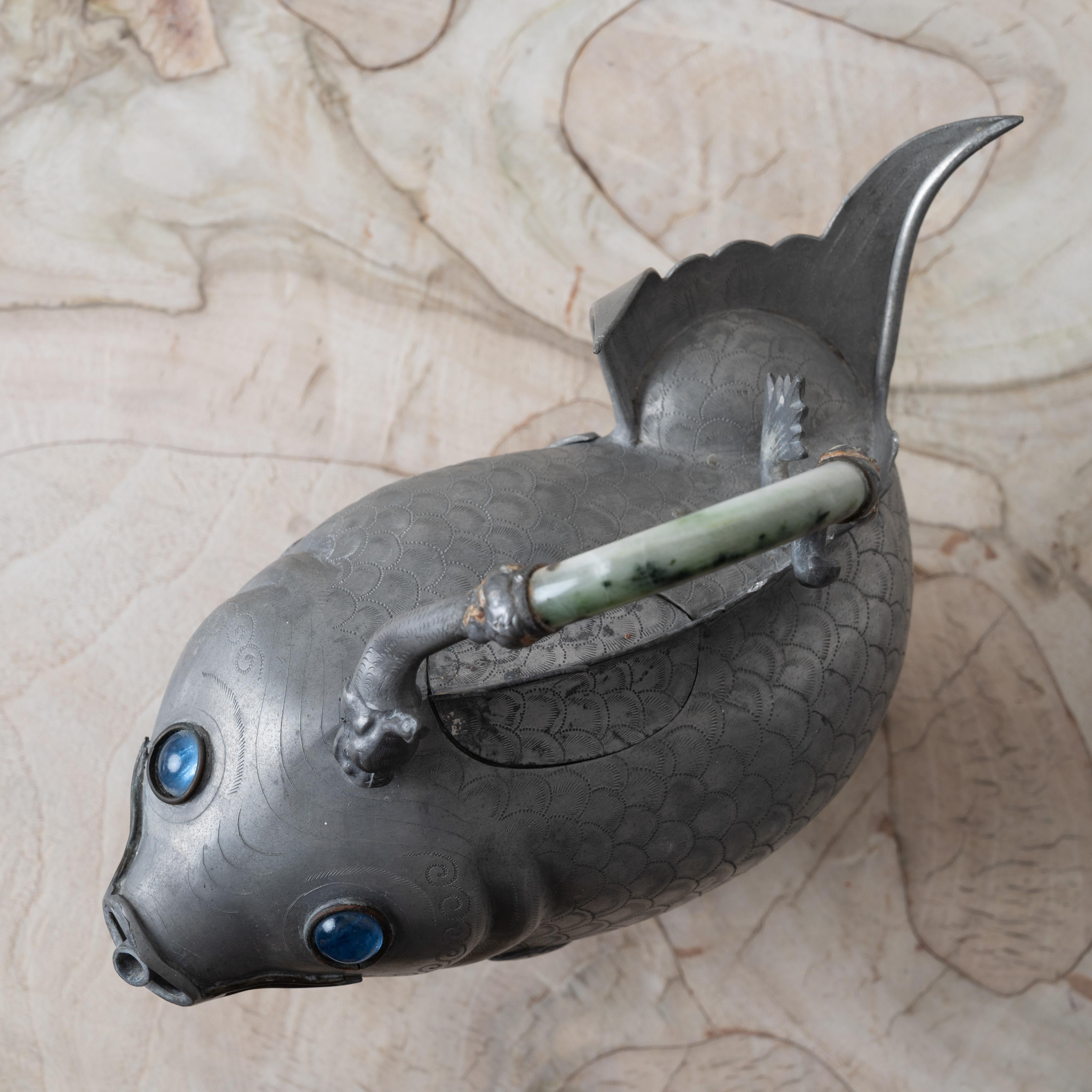 Chinese Pewter Koi Fish Teapots, 19th Century For Sale 5