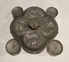 Chinese Pewter Lobed Hot Water Dish/Supper Set