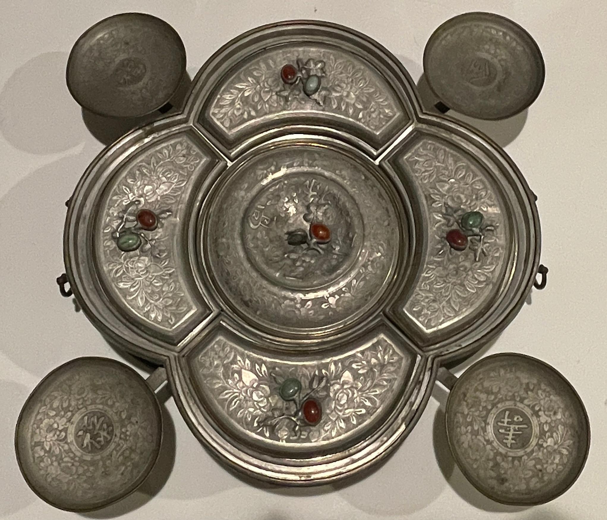 19th Century Chinese Pewter Lobed Hot Water Dish/Supper Set