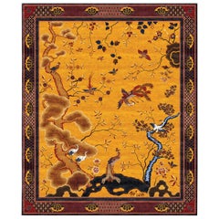 Chinese Phoenix Antique Gold, Luxury Colorful Hand Knotted Silk Rug