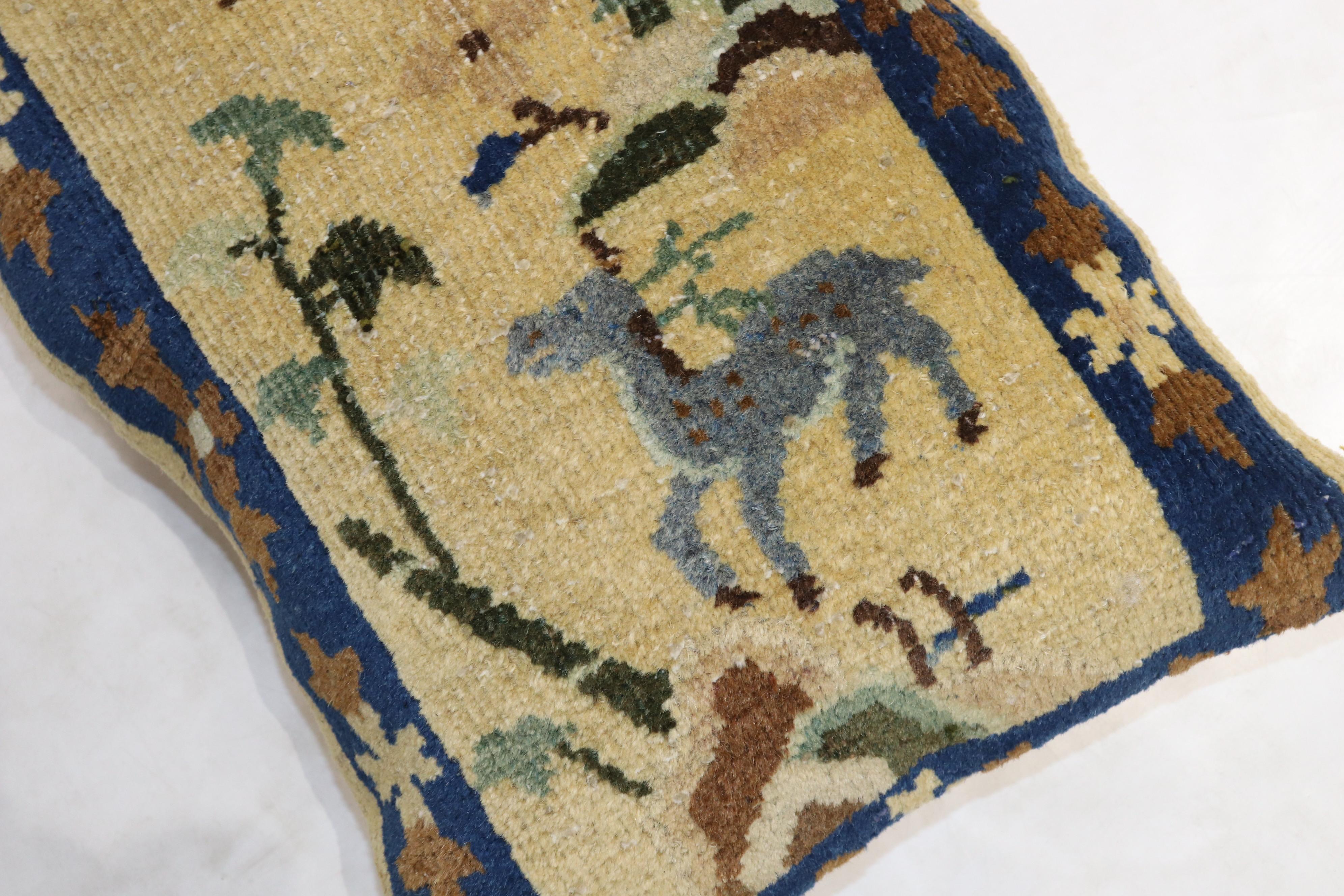 Hand-Knotted Chinese Pictorial Goat Rug Pillow For Sale